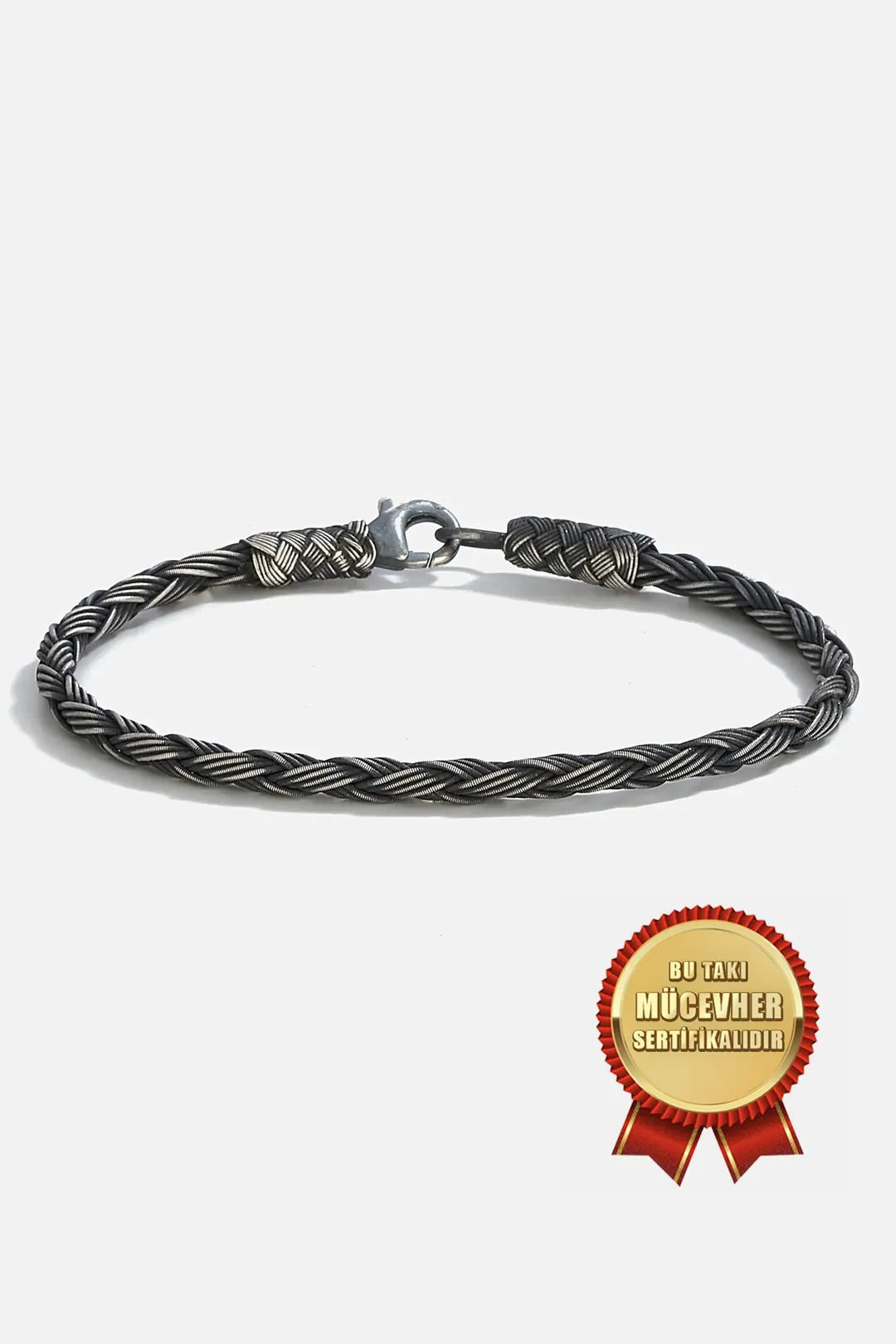 925 K Silver Kazaz Handcrafted Black Oxidized Triple Woven Men's Bracelet