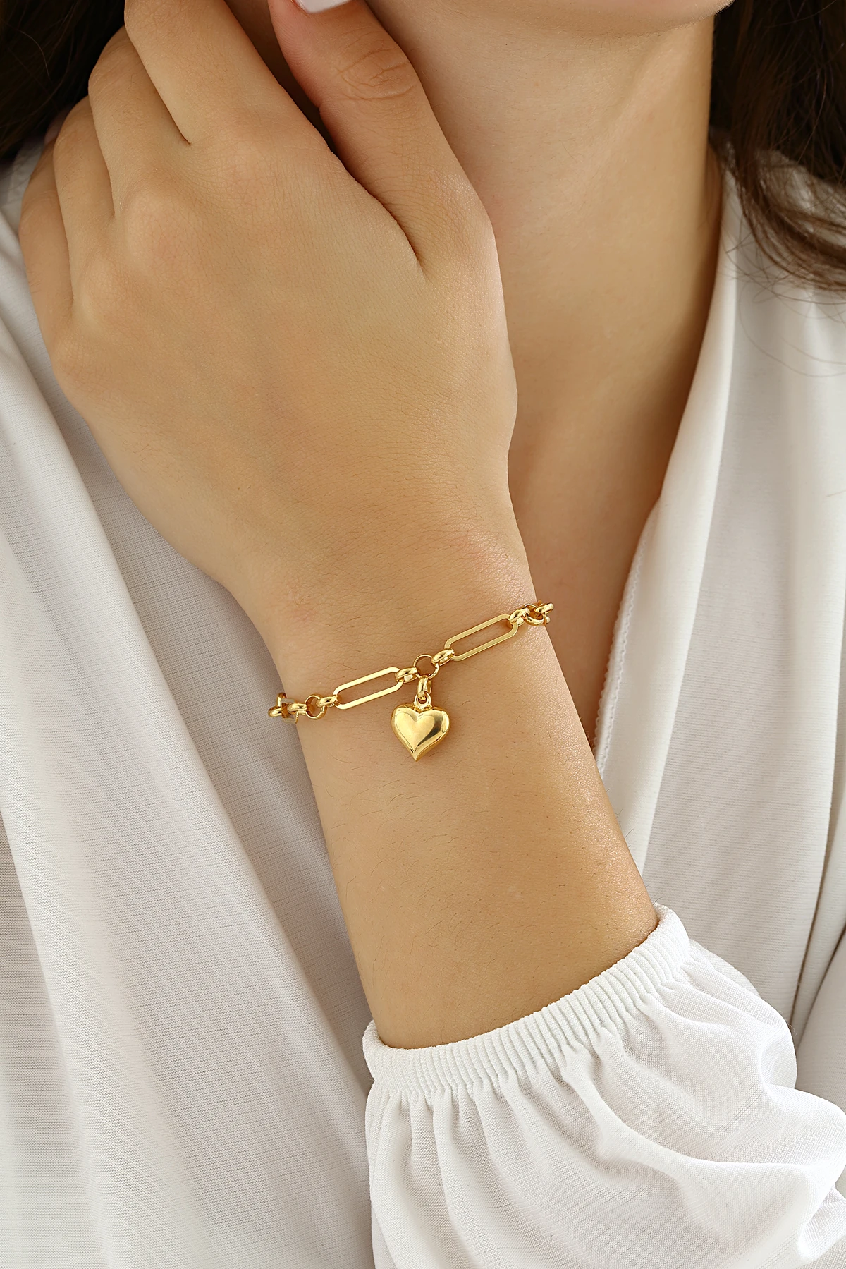 Mikron Altın Kaplama Gümüş Kalp Bileklik