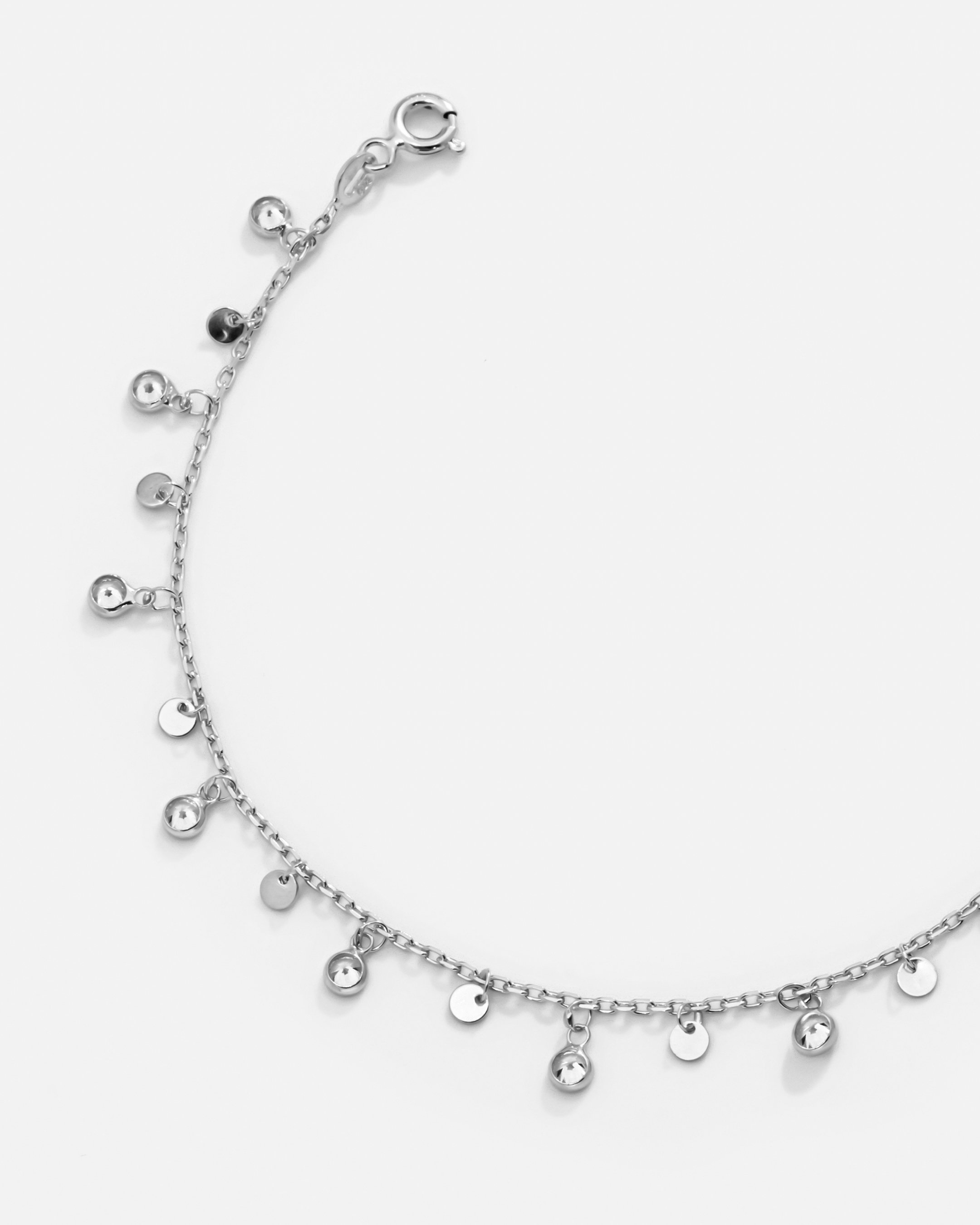 Silver Sequin Anklet - White Gold