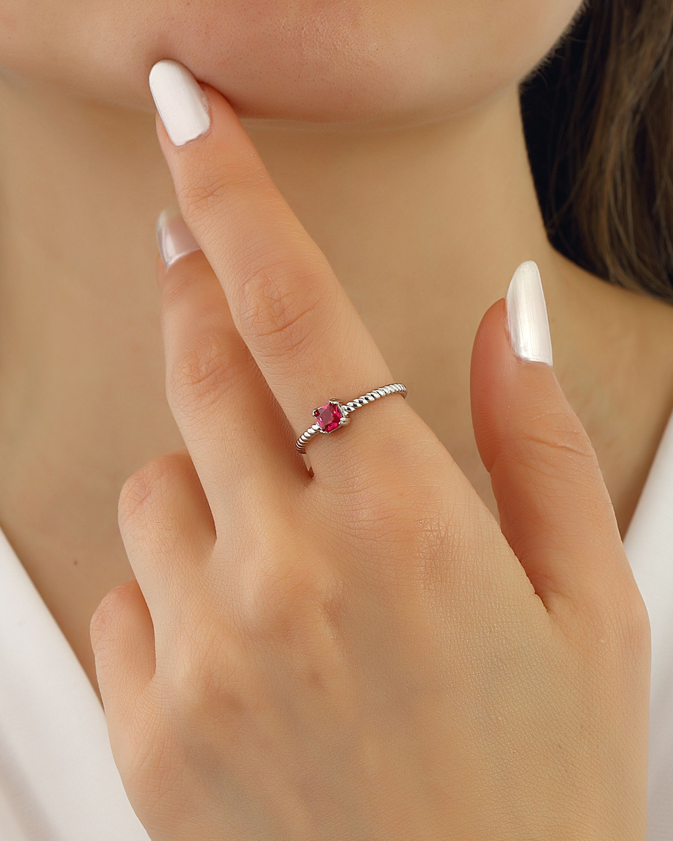 Silver Ring with Ruby Stone