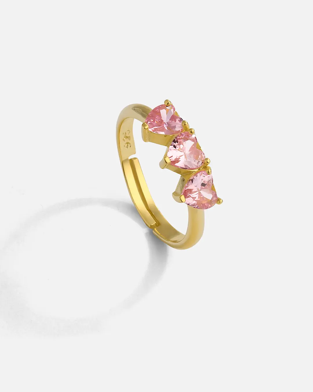 Pink Quartz Colored Stone-set Heart Silver Ring