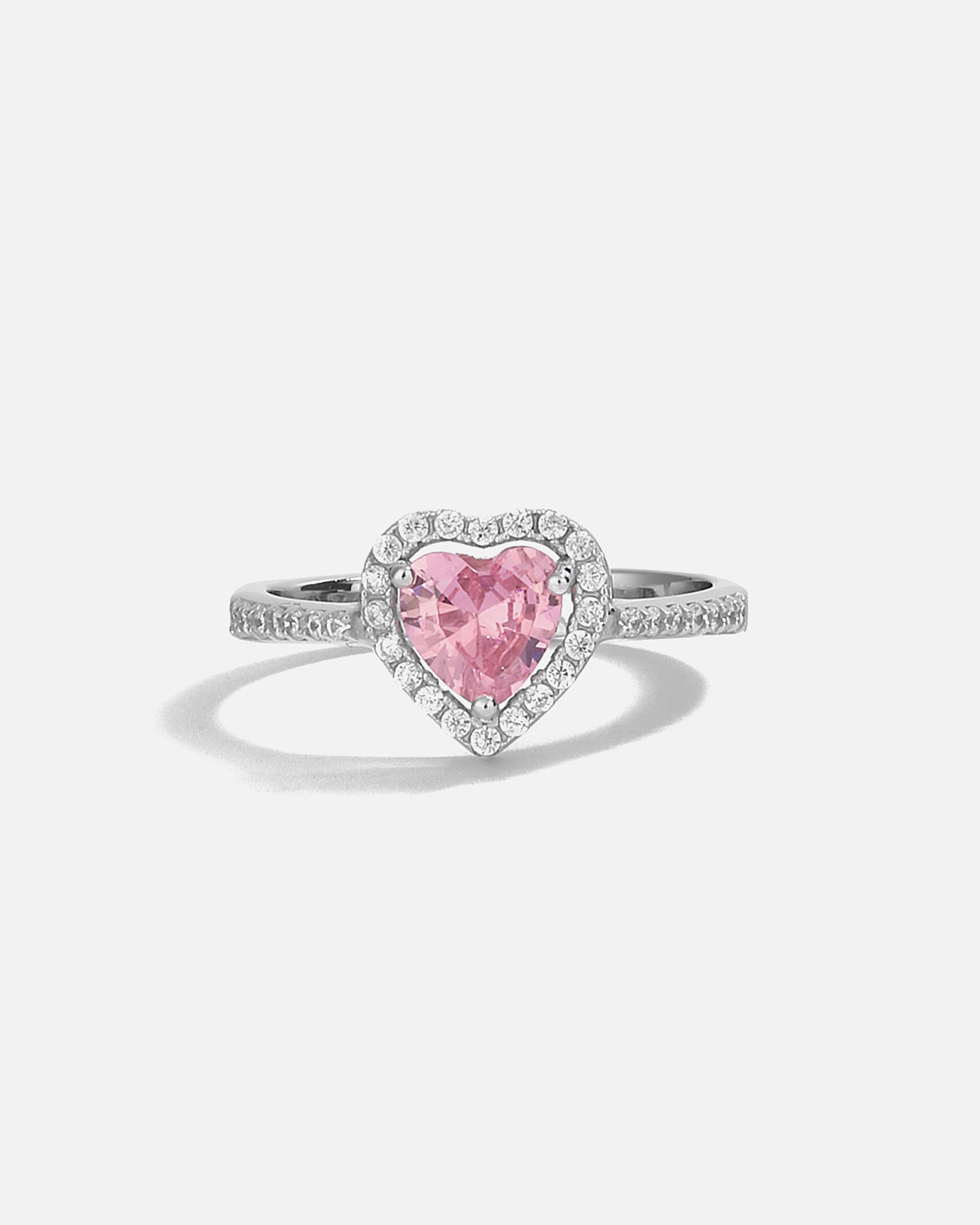 Silver Heart Ring with Pink Quartz Colored Stones