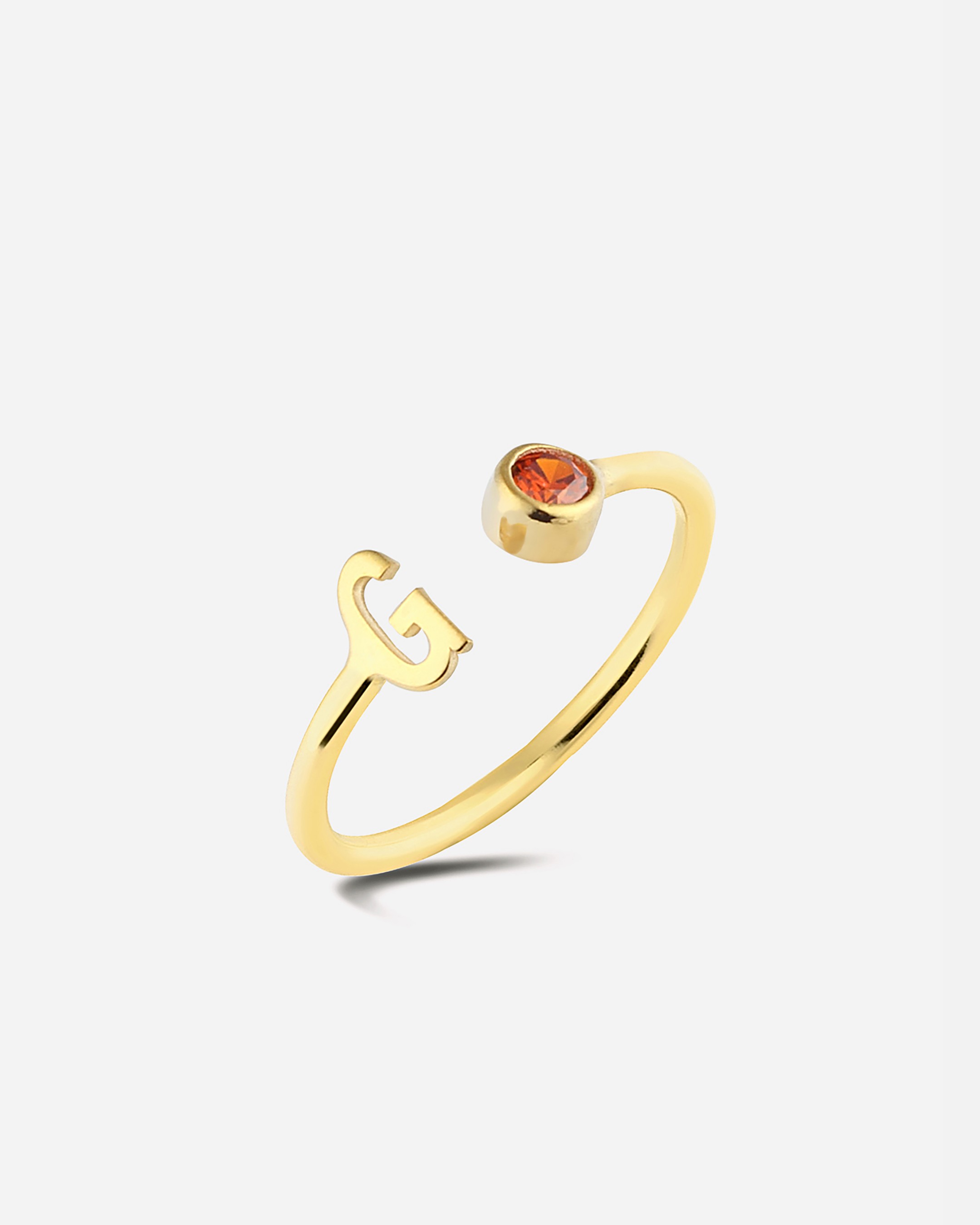 Silver Letter January Birthstone Ring with Garnet Stone - Gold