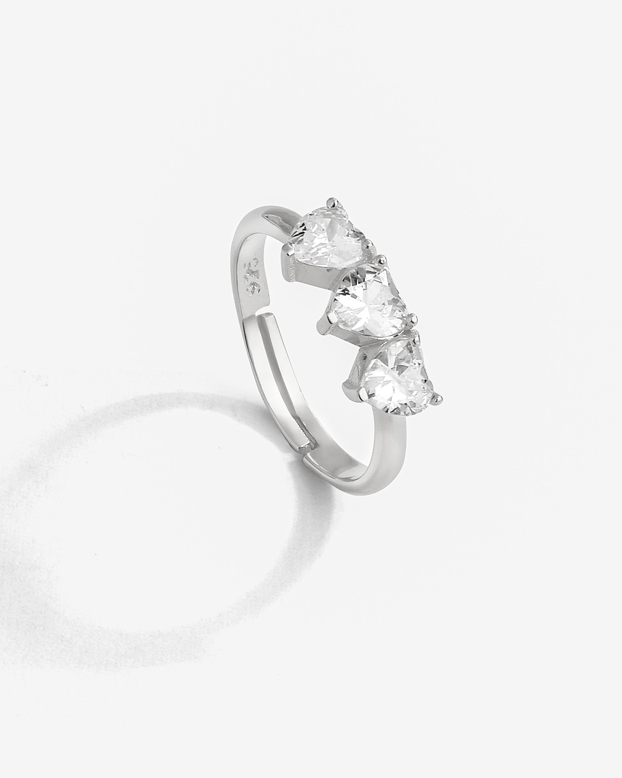 Silver Ring with Zircon Stone Heart - White Gold