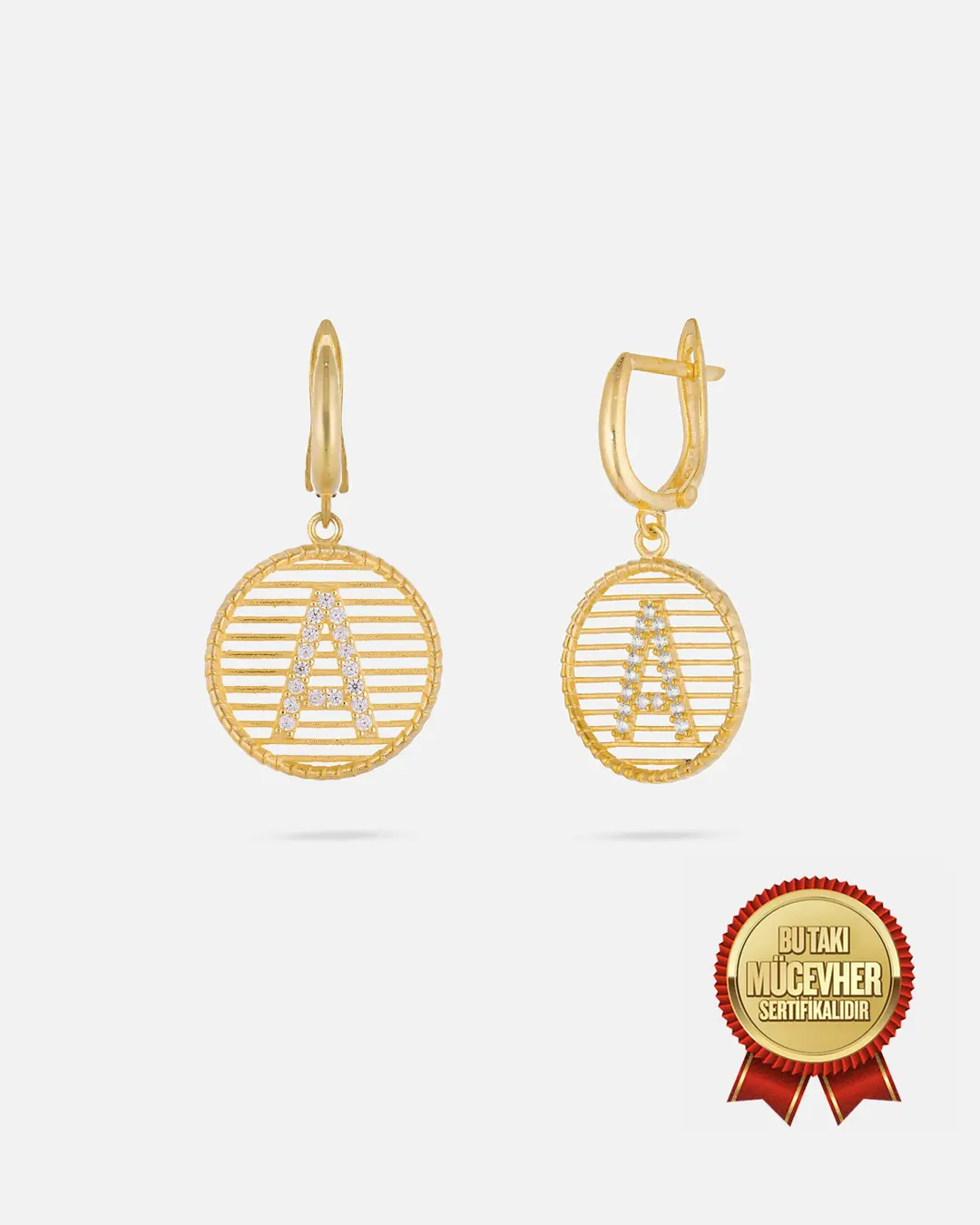 Personalized 14 K Gold Initial & Zircon Stone-set Earrings