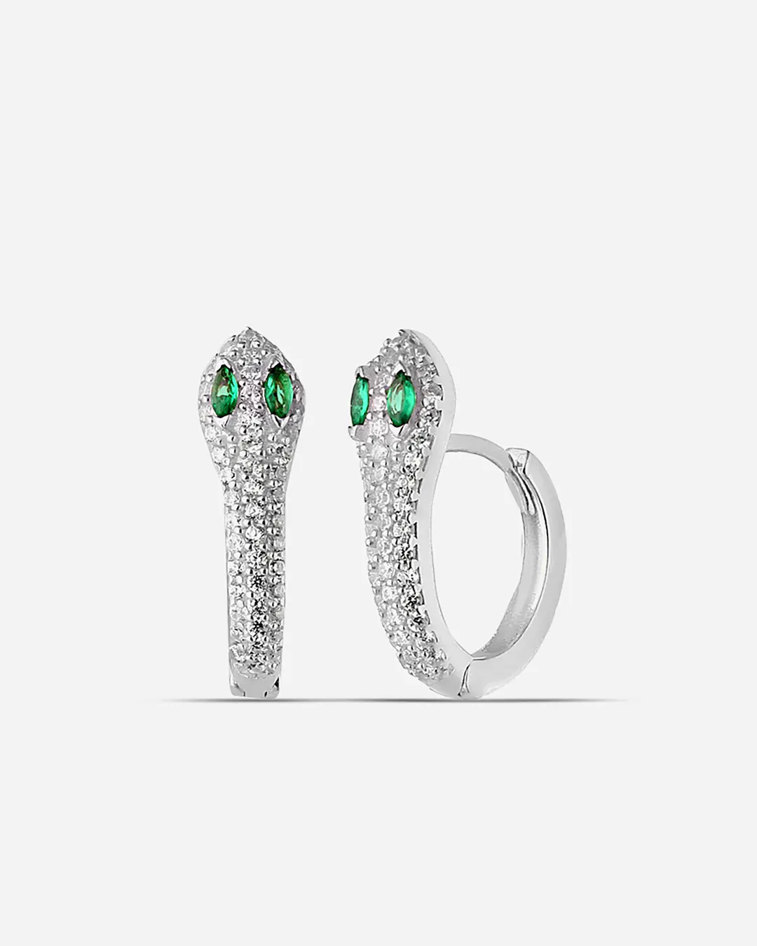 Green Eye Silver Snake Earrings