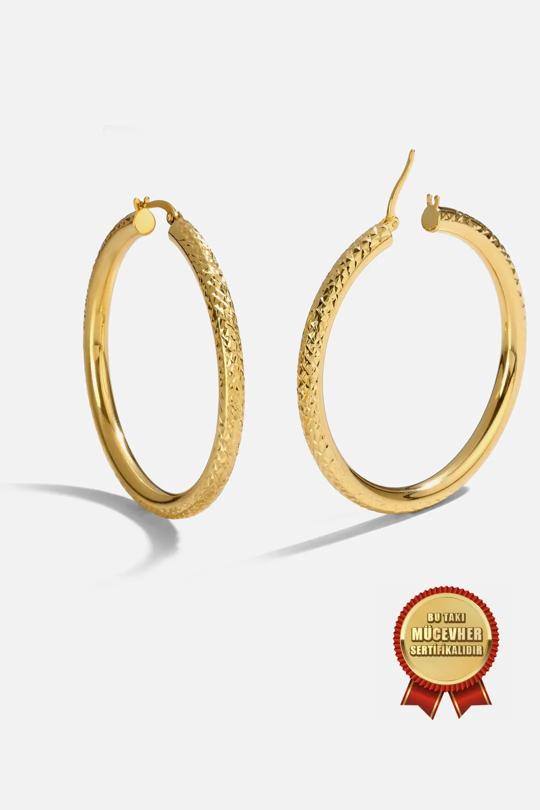Mikron Gold Plated 925 K Silver Lazerli Hoop Earrings