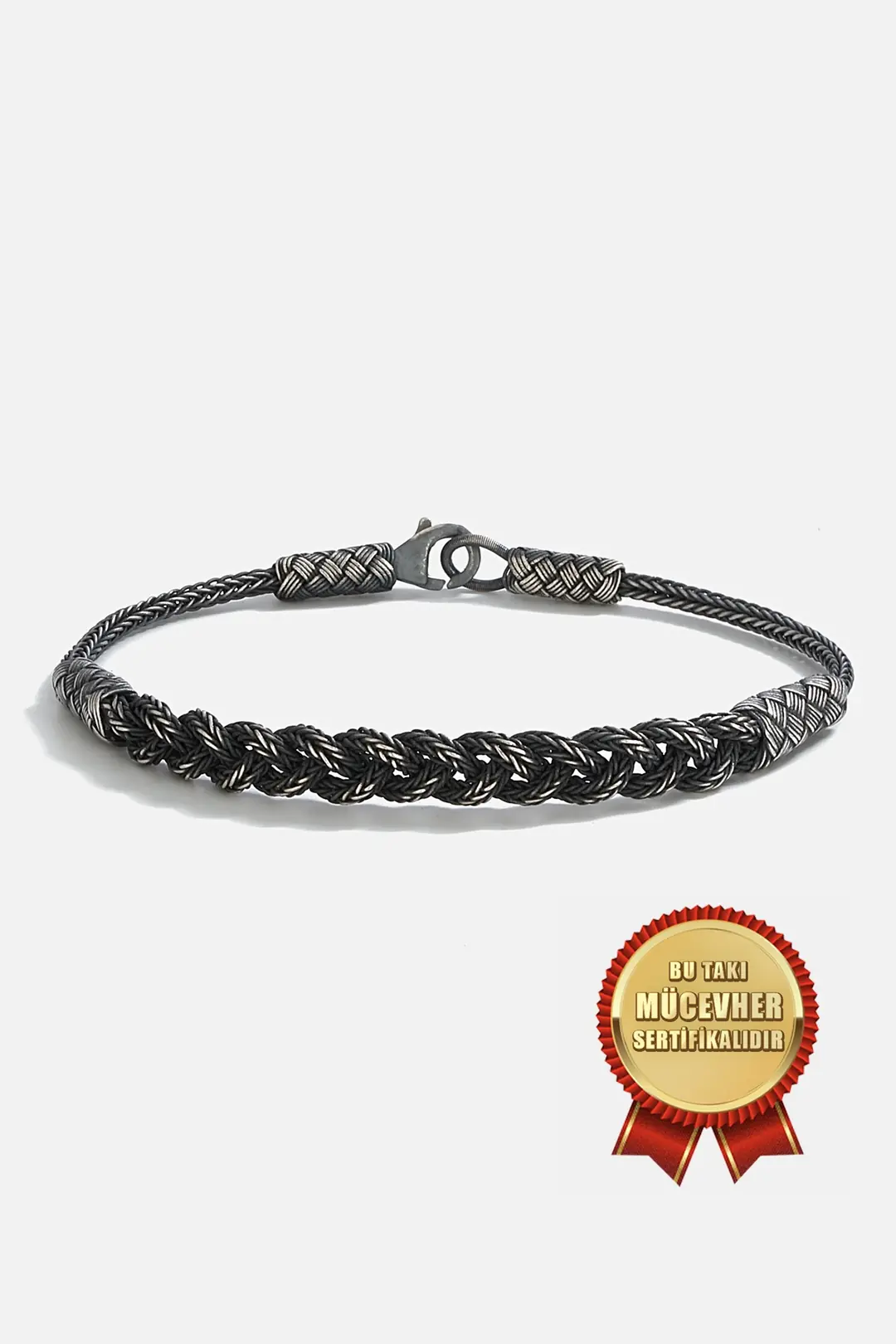 925 K Silver Kazaz Handcrafted Black Oxidized Woven Men's Bracelet