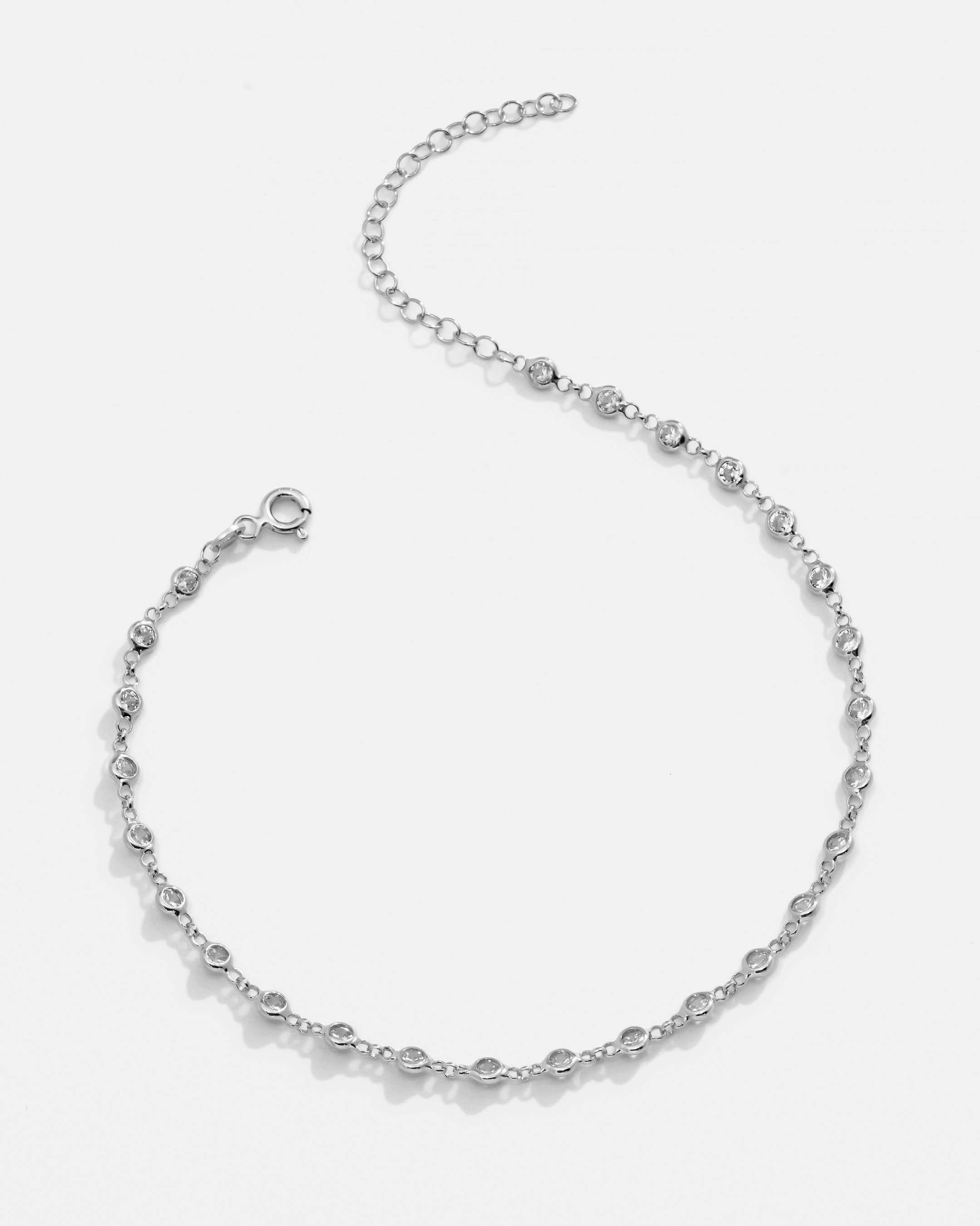 Silver Stoned Anklet - White Gold