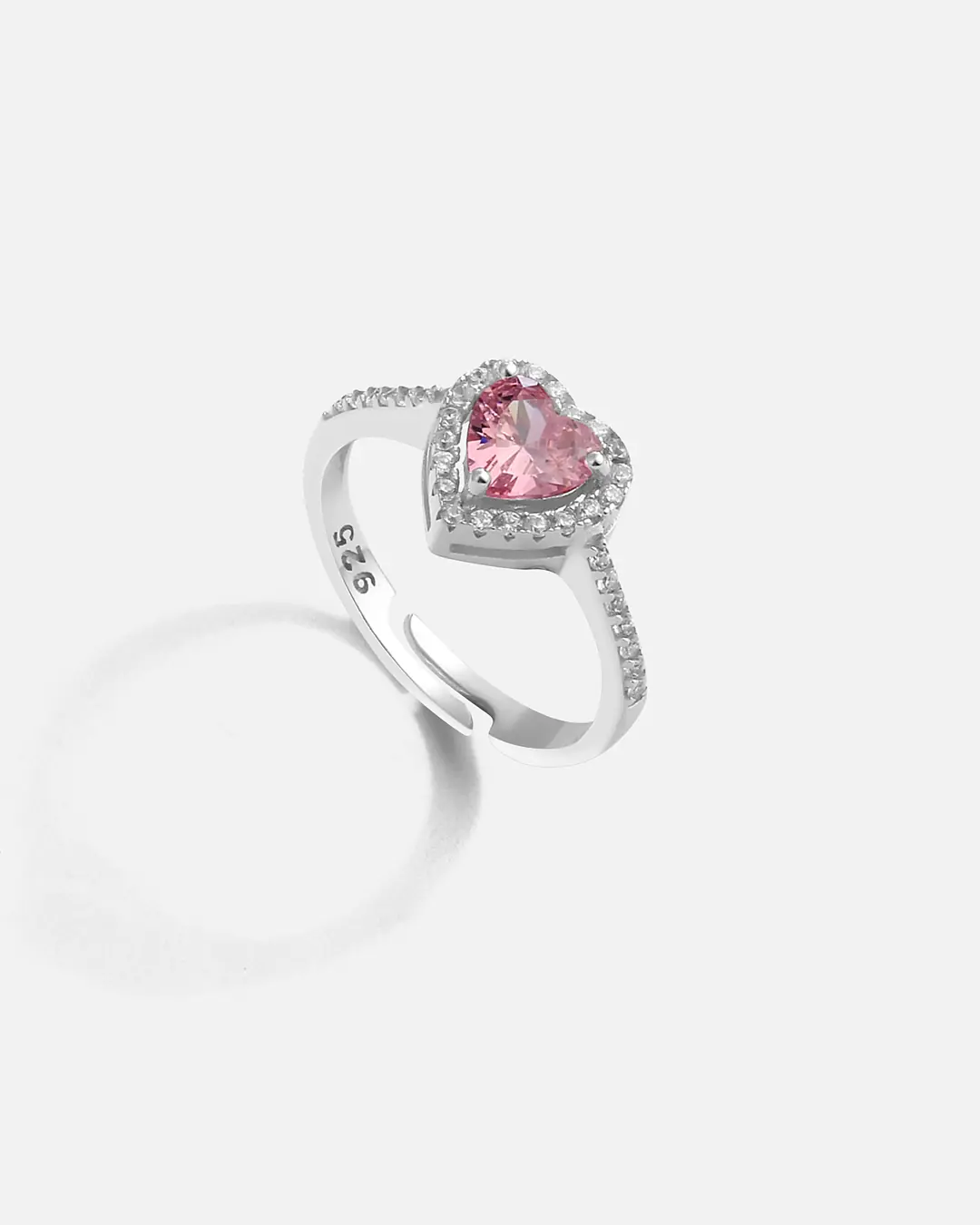 Pink Quartz Colored Stone-set Amor Silver Ring