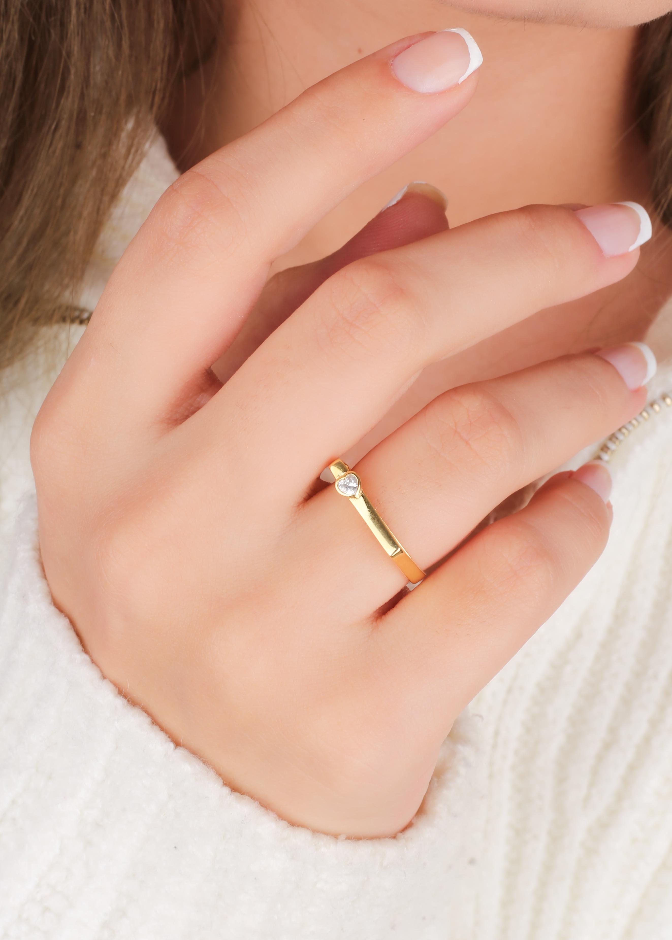 Silver Ring with Zircon Stone Heart