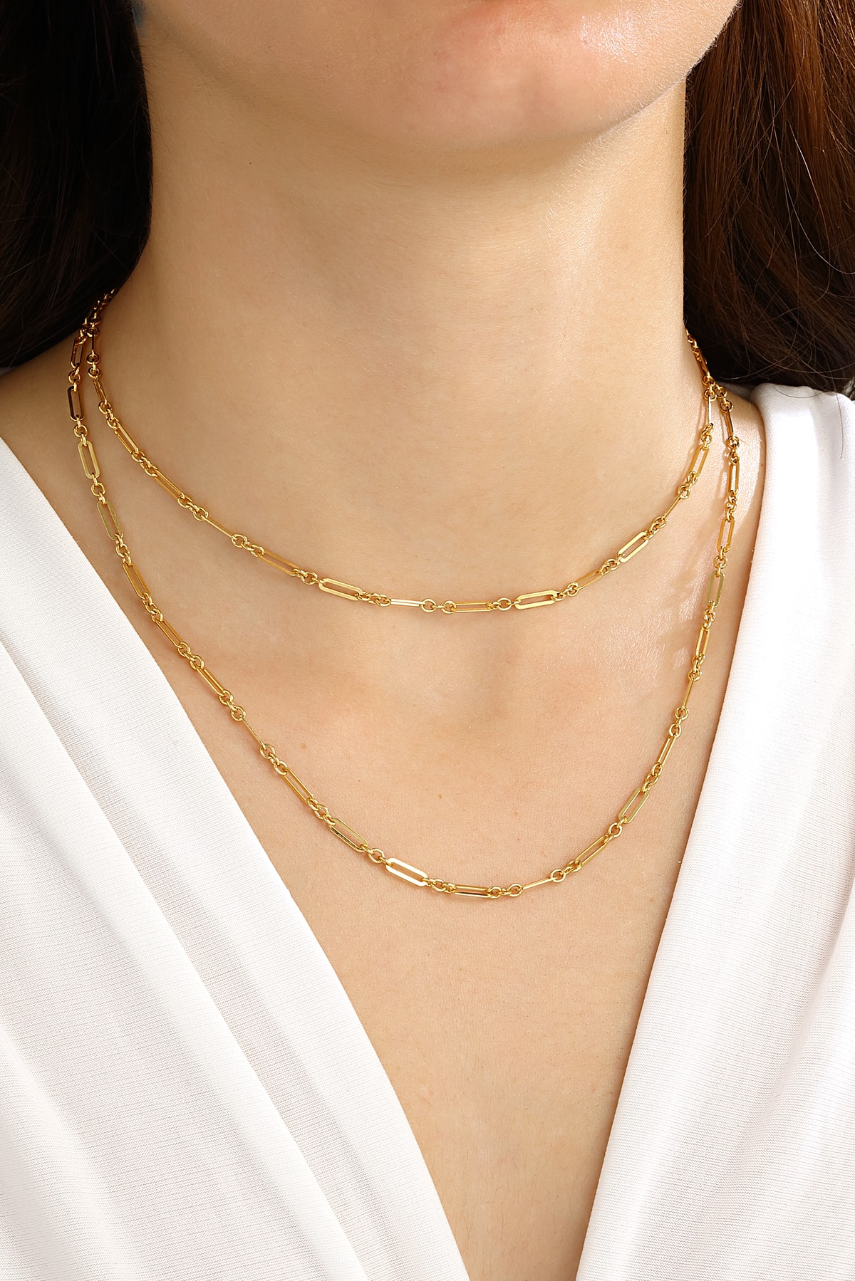 Mikron Altın Kaplama Gümüş Çift Sıra Ataç Kolye