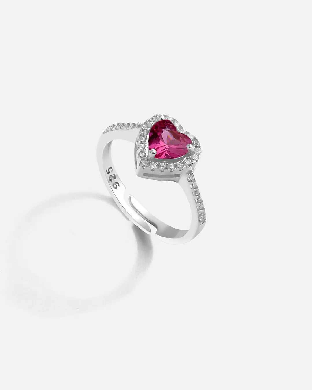 Red Stone-set Silver Amor Ring