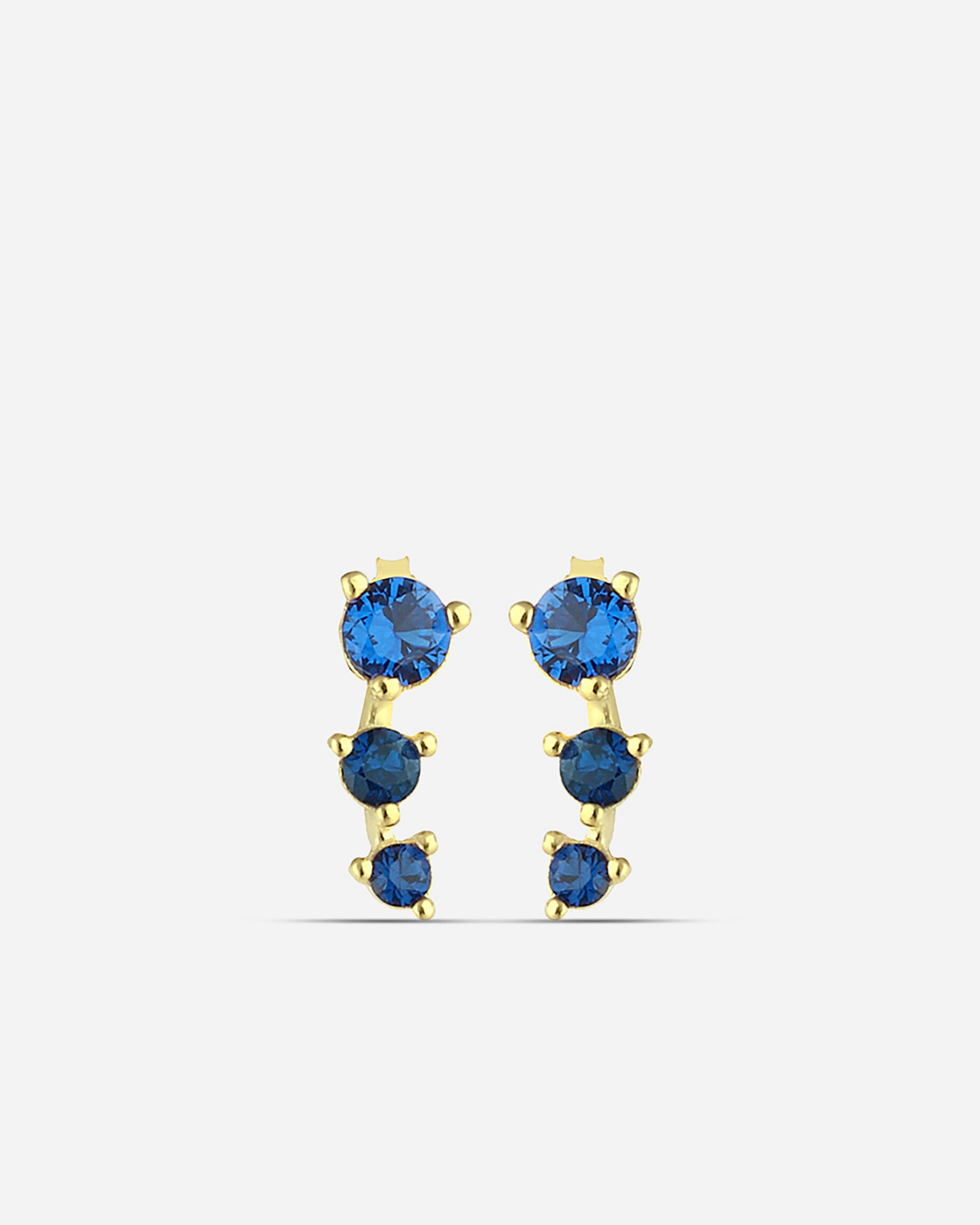 Navy Blue Stone Silver Strained Earrings - Gold