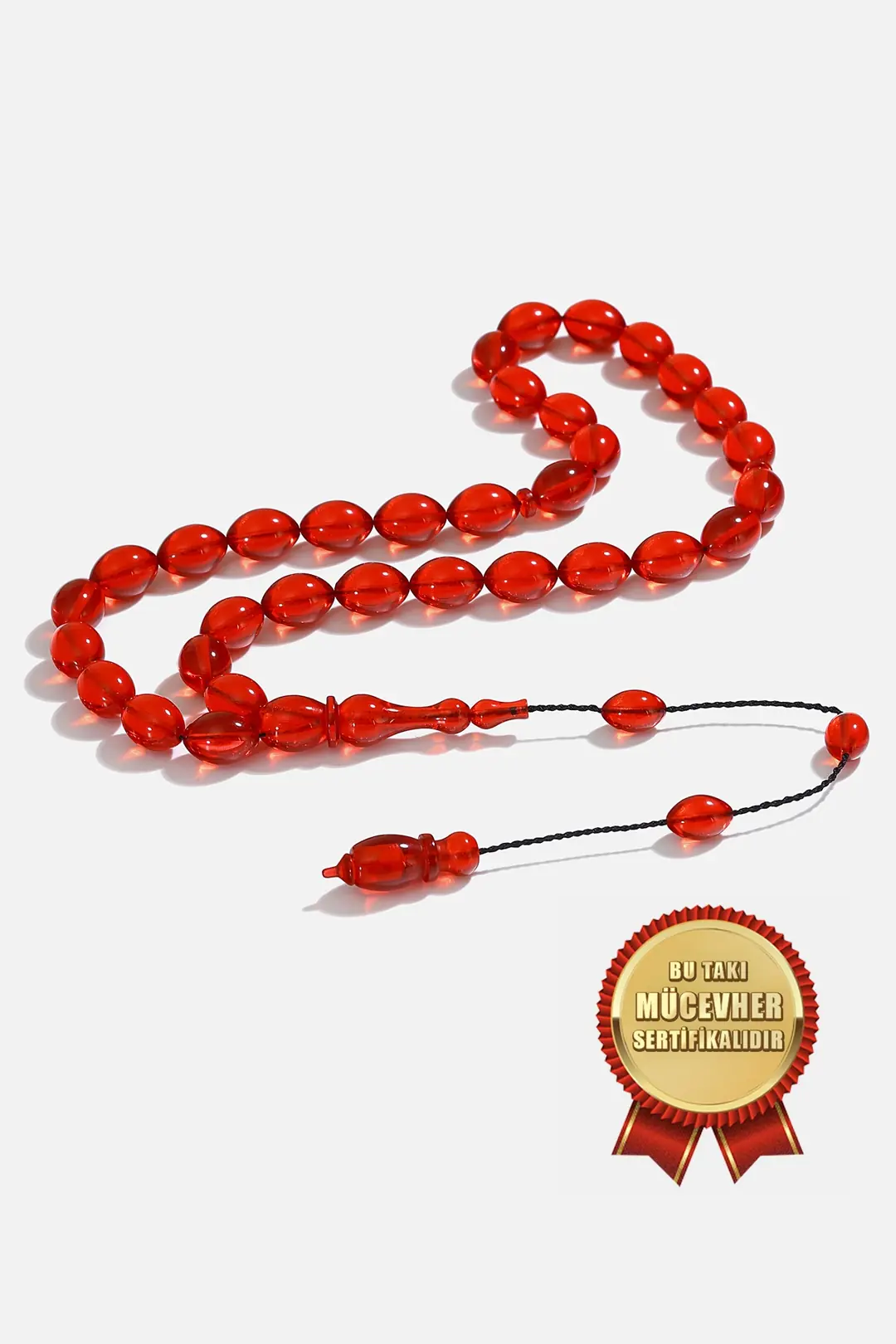 Red Fire Amber Elips Prayer Beads
