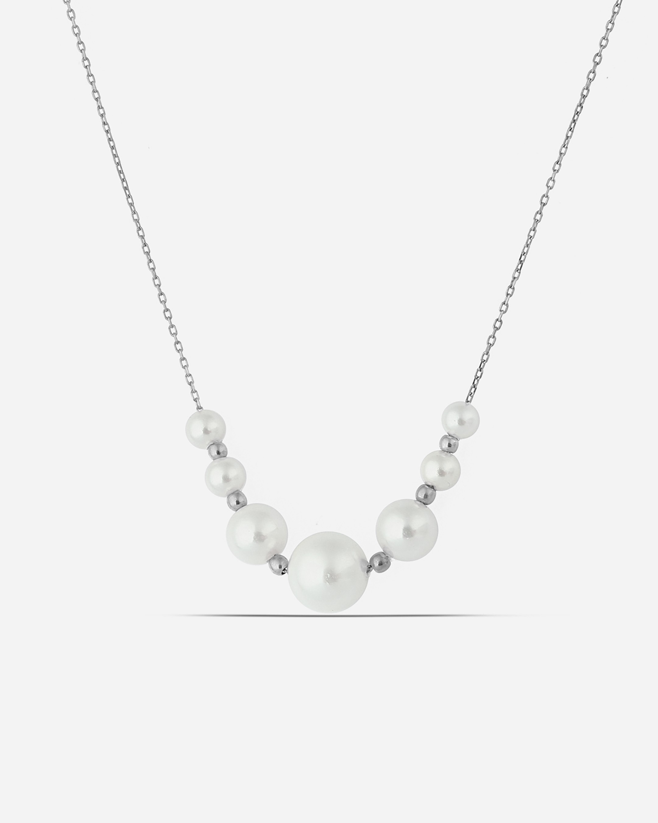 Silver Strung Pearl Necklace - White Gold