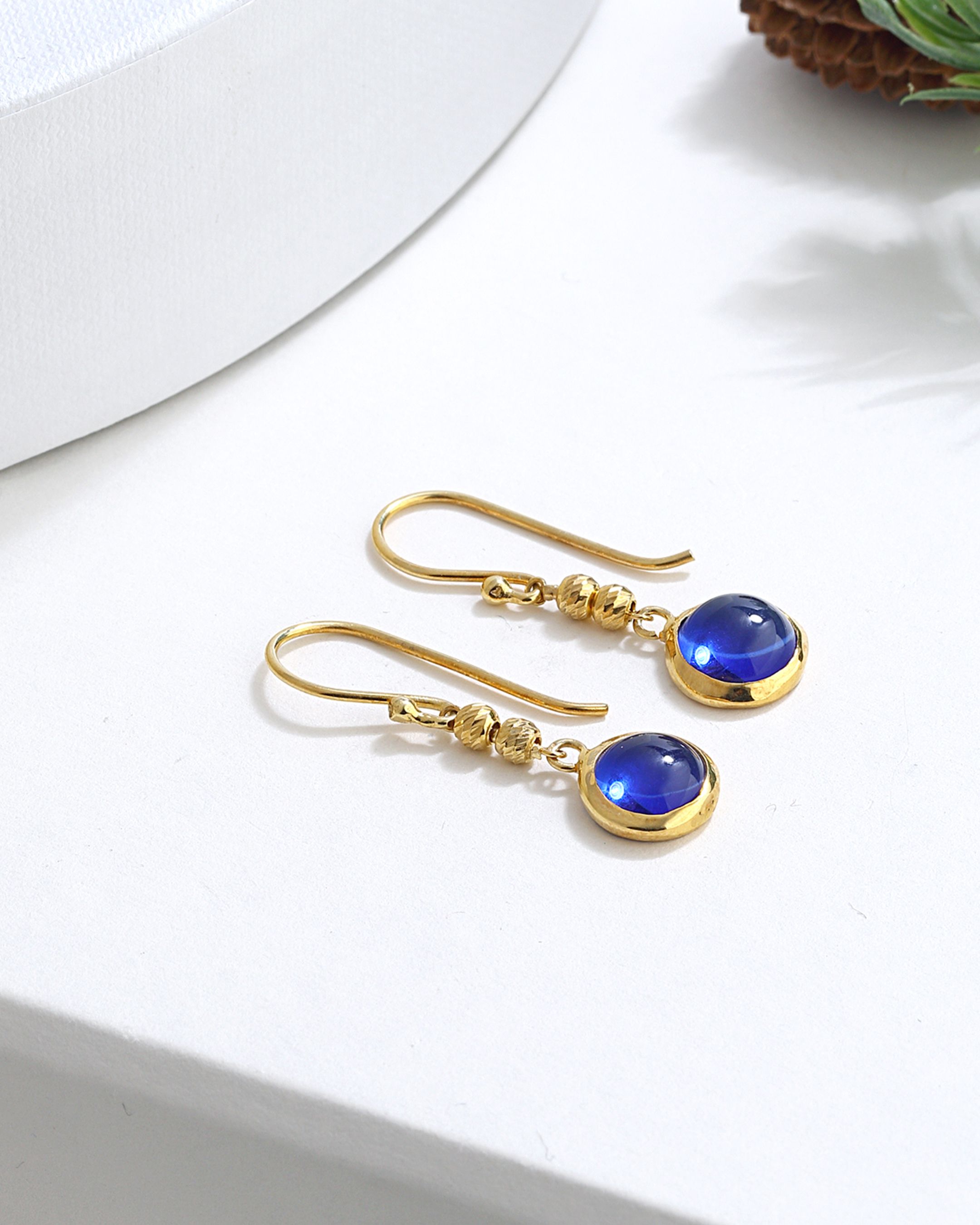 Lapis Stone Silver Earrings - Gold