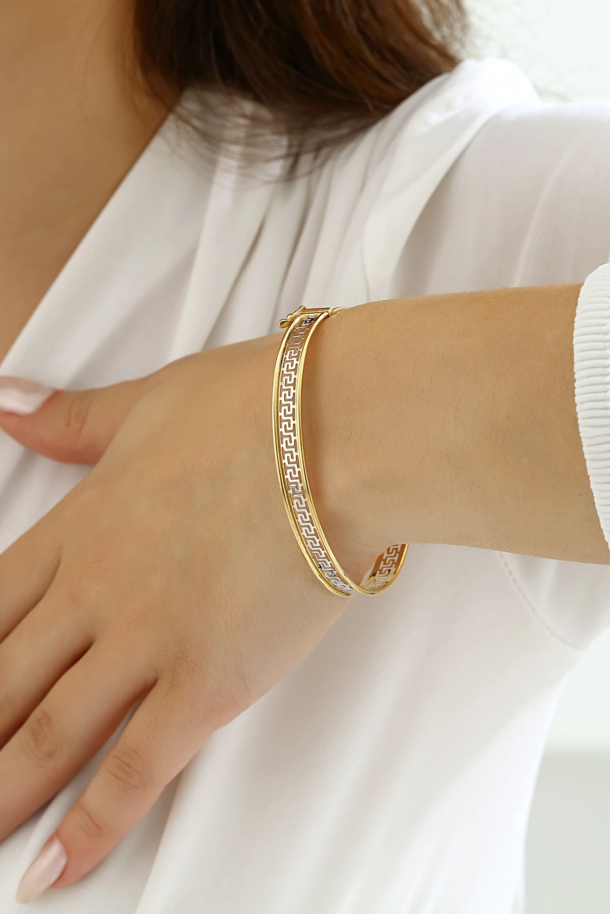 Mikron Altın Kaplama Gümüş Grek Kelepçe