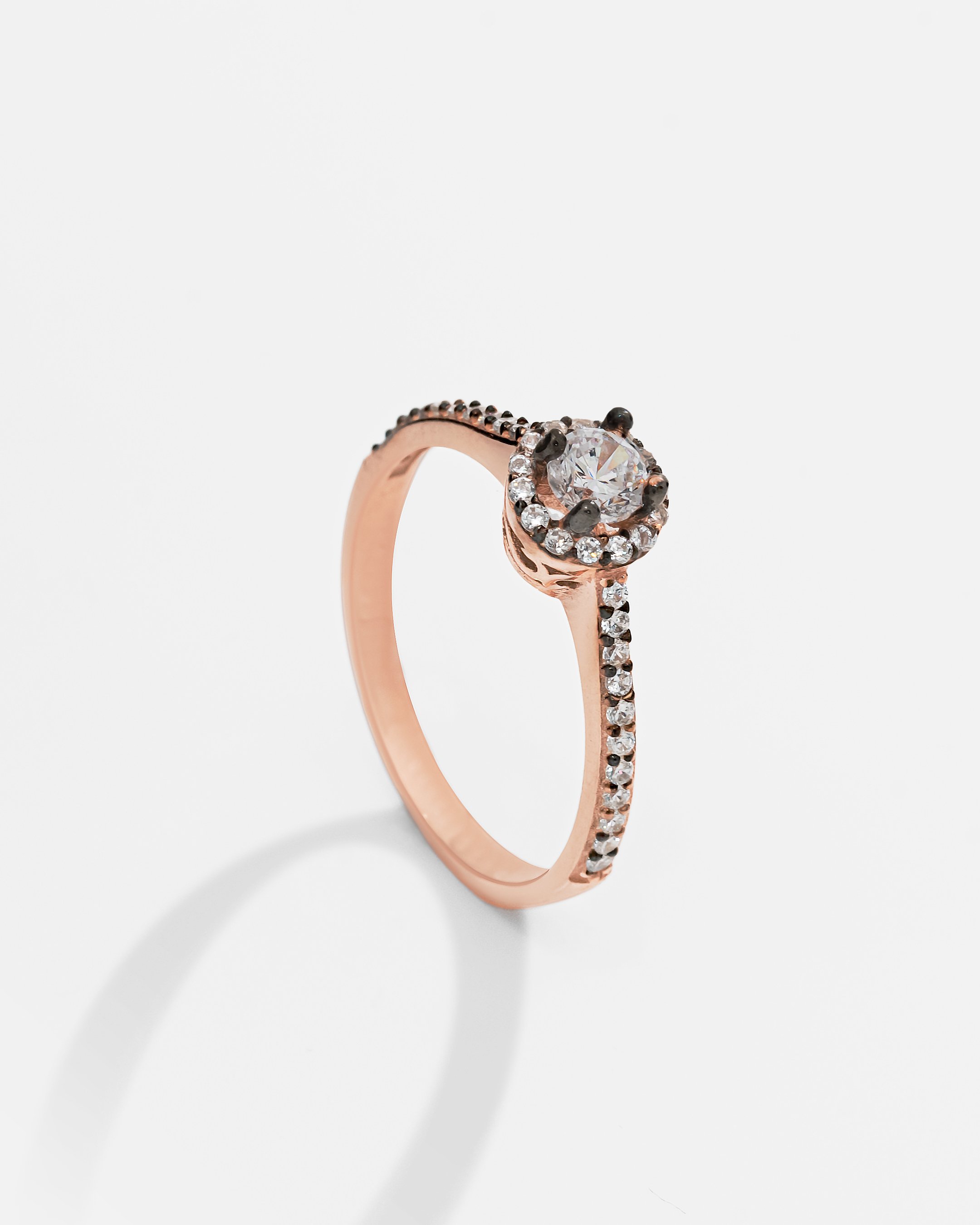 Diamond Model Silver Solitaire Ring - Rose Gold