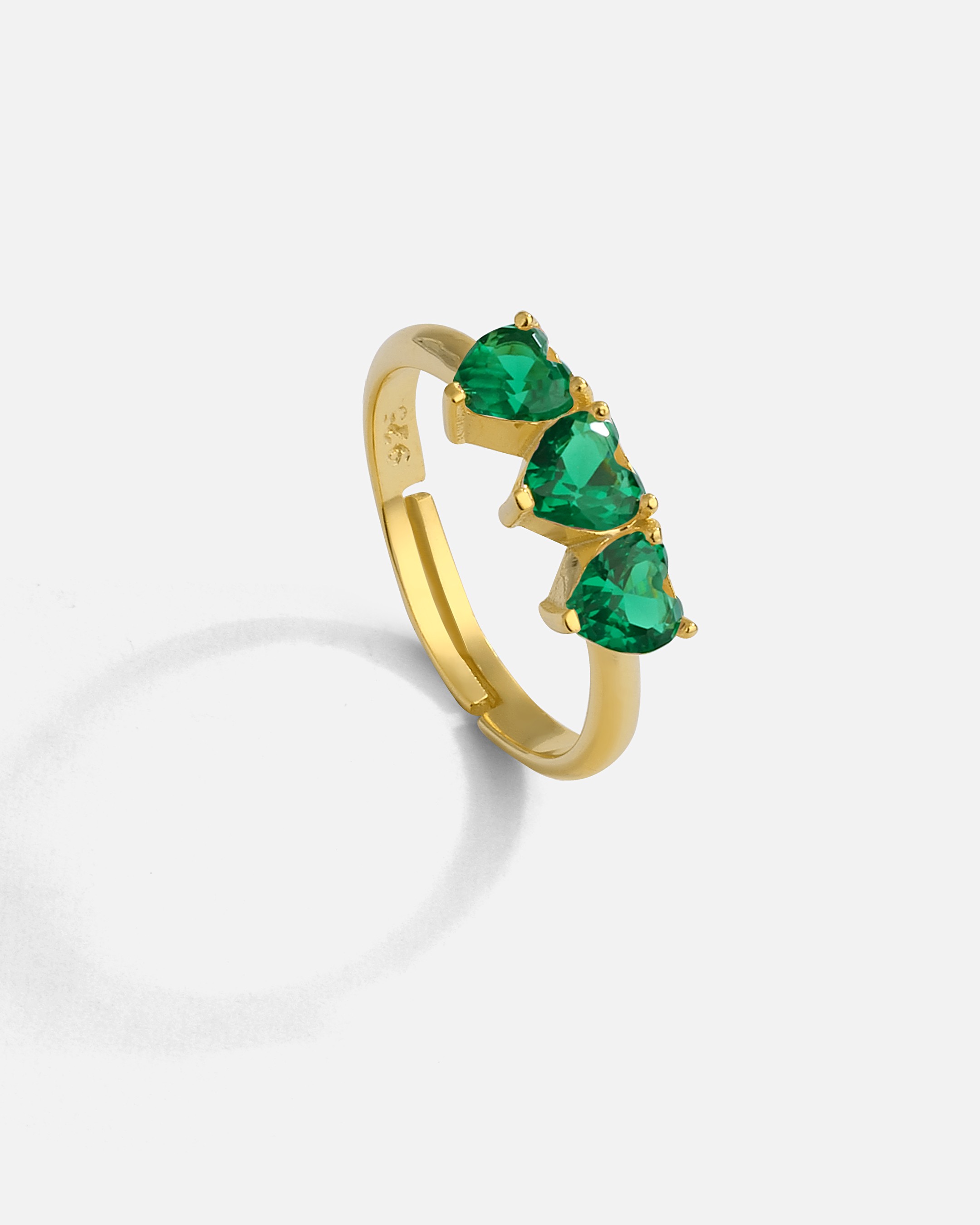 Silver Ring with Green Zircon Stone Heart - Gold