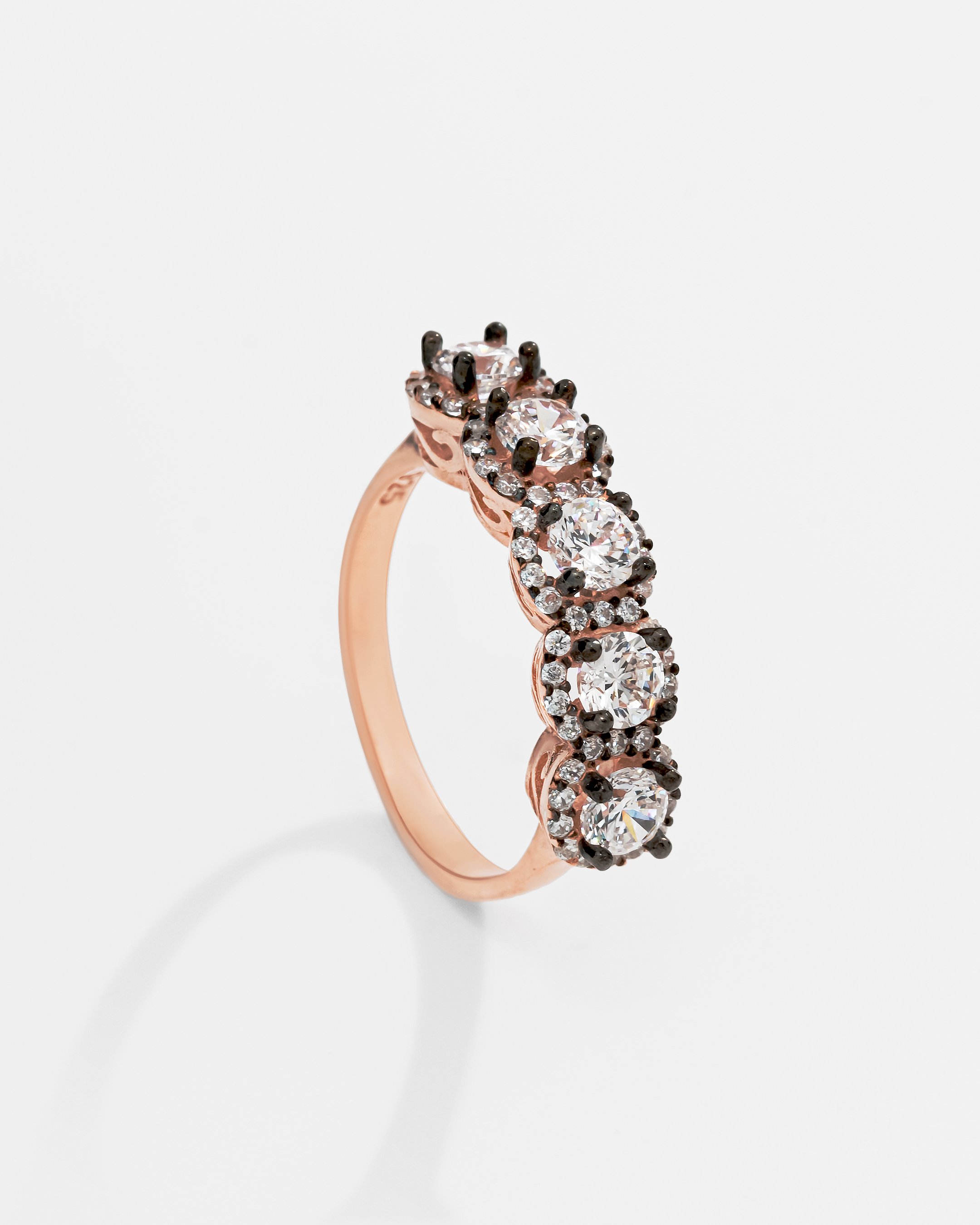 Diamond Model Silver Five Stone Ring - Rose Gold