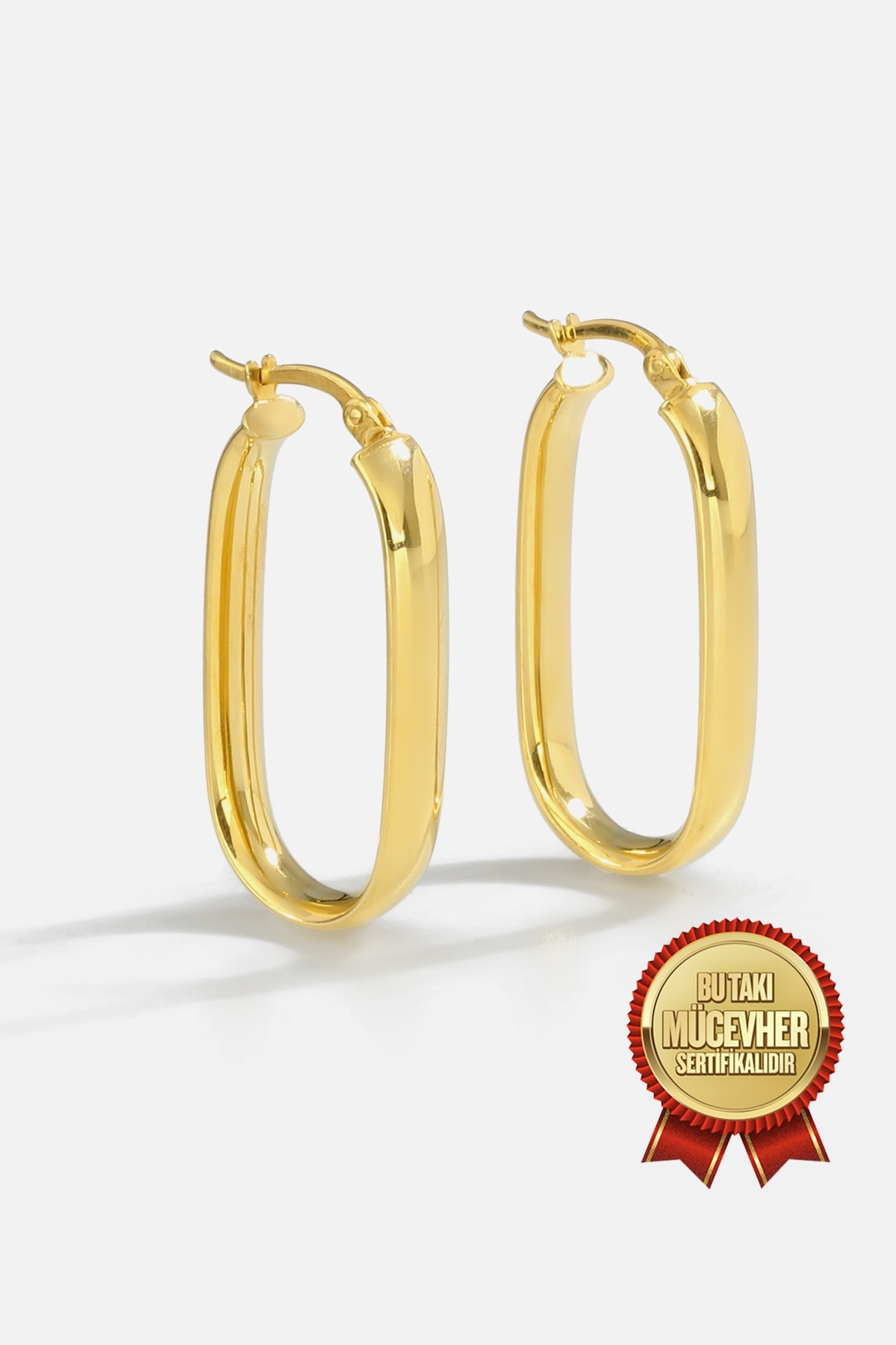 Mikron Altın Kaplama Gümüş Elips Küpe