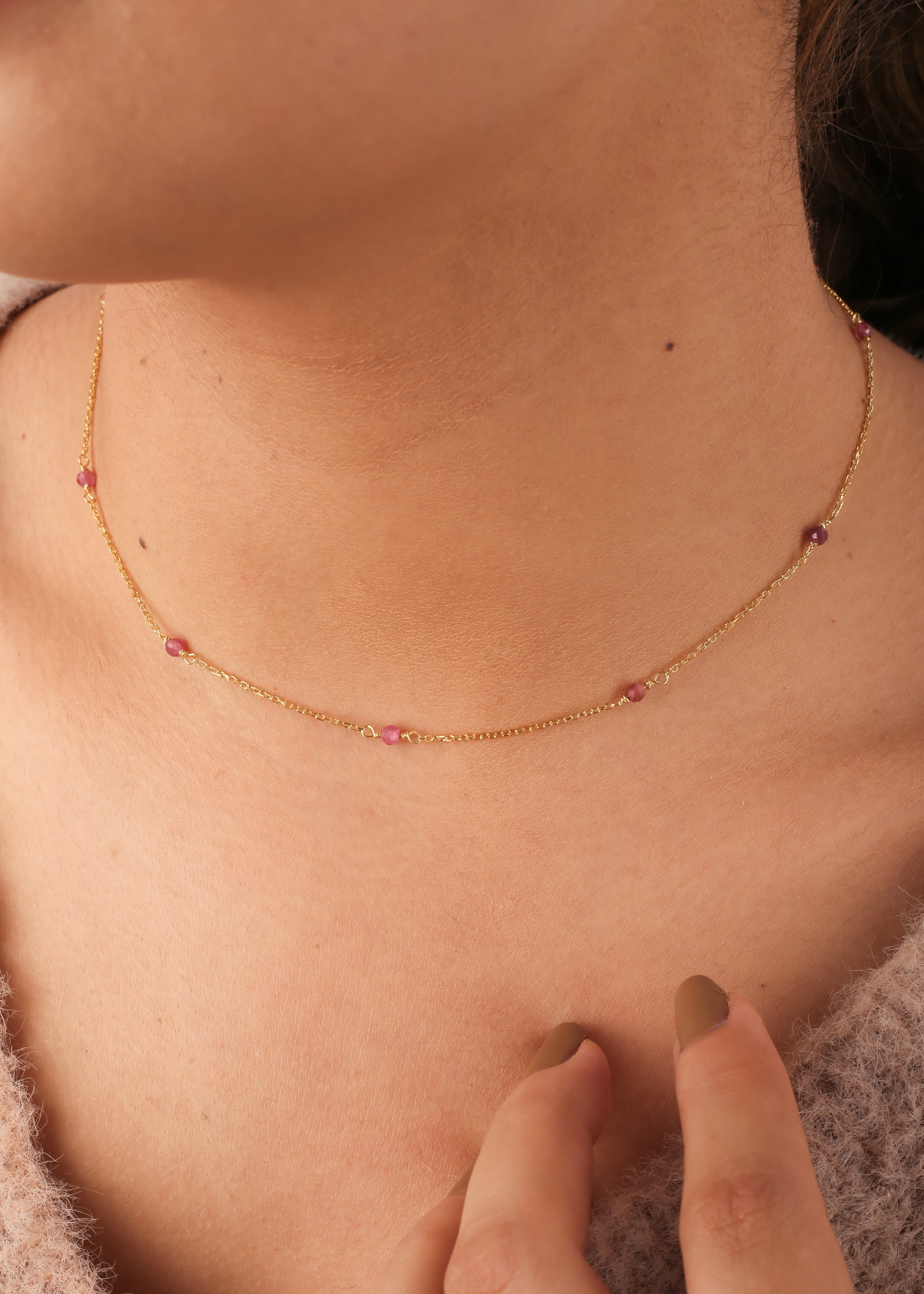 1.7 Carat Pink Tourmaline Silver Necklace - Gold