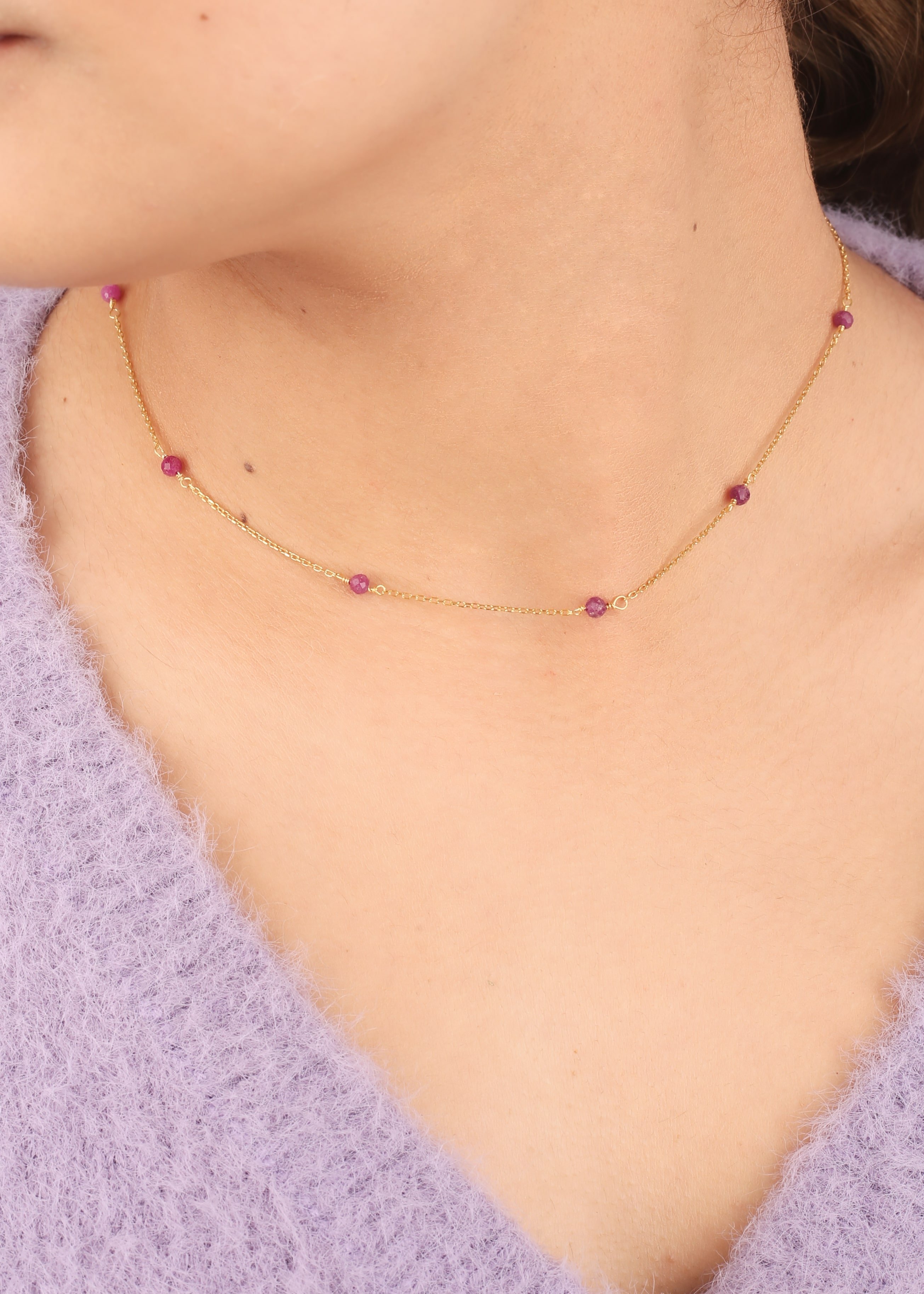 2.85 Carat Natural Ruby Silver Necklace - Gold