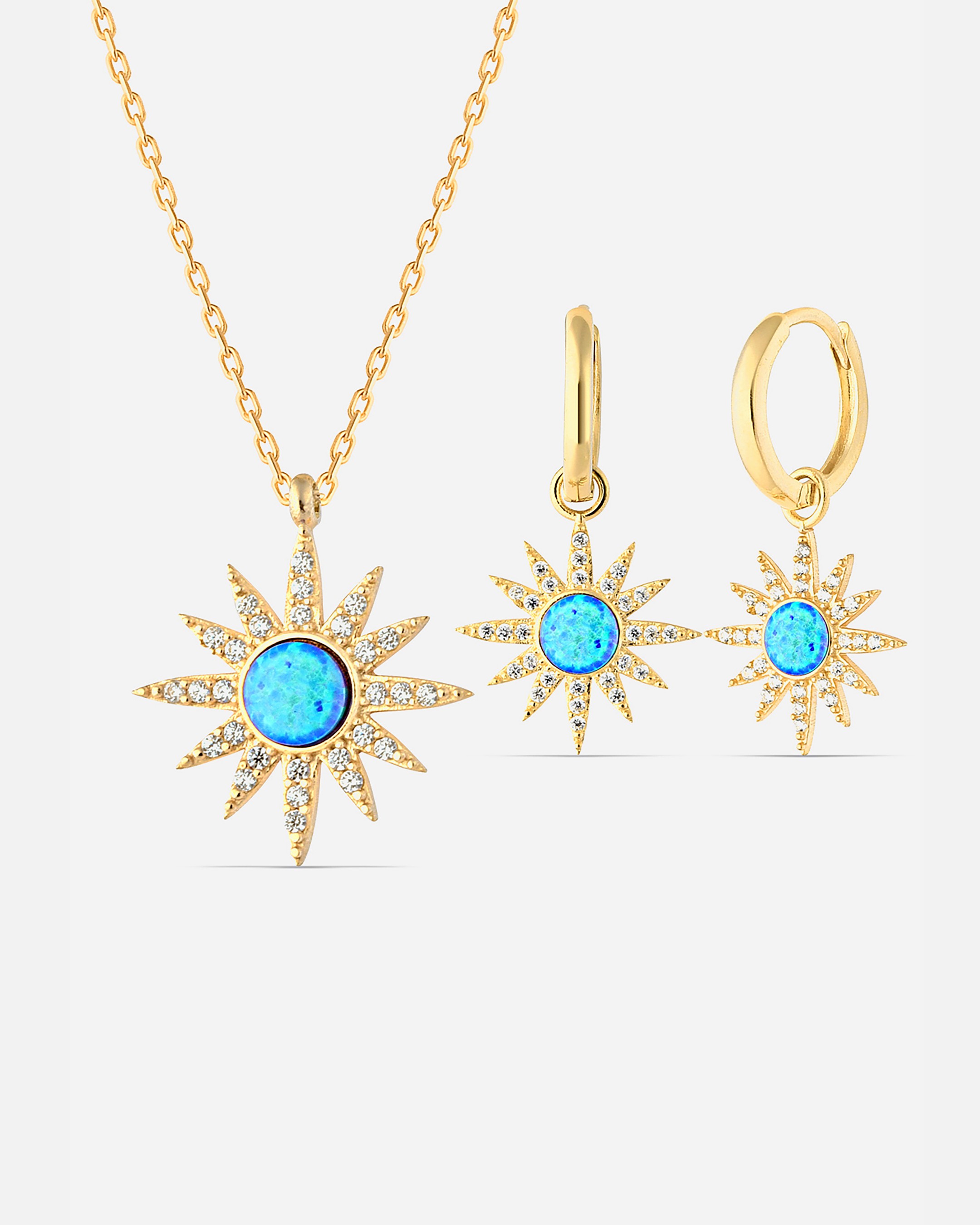 Silver Pole Star Set with Opal Stones - Gold