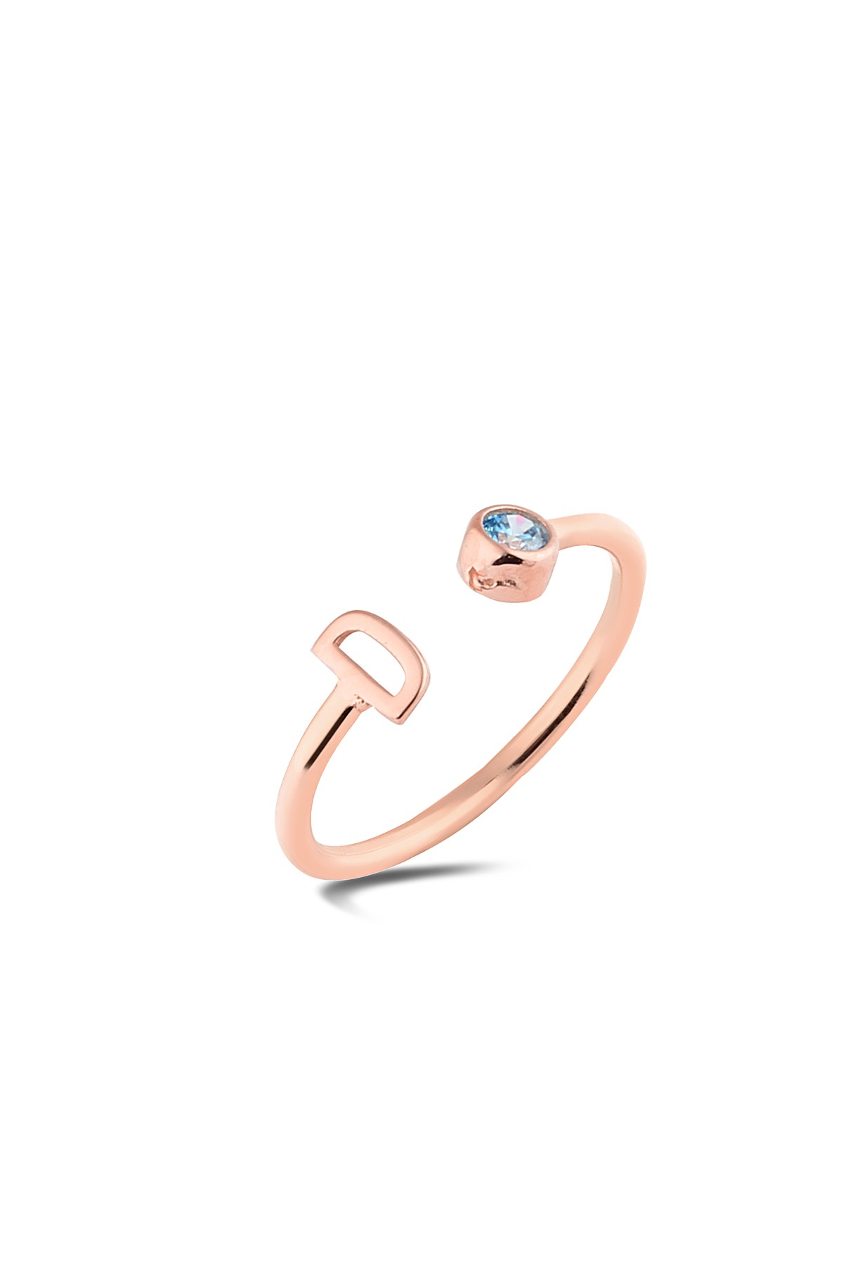 Aquamarine Taşlı Gümüş Harfli Mart Ayı Doğum Taşı Yüzüğü - Rose Gold