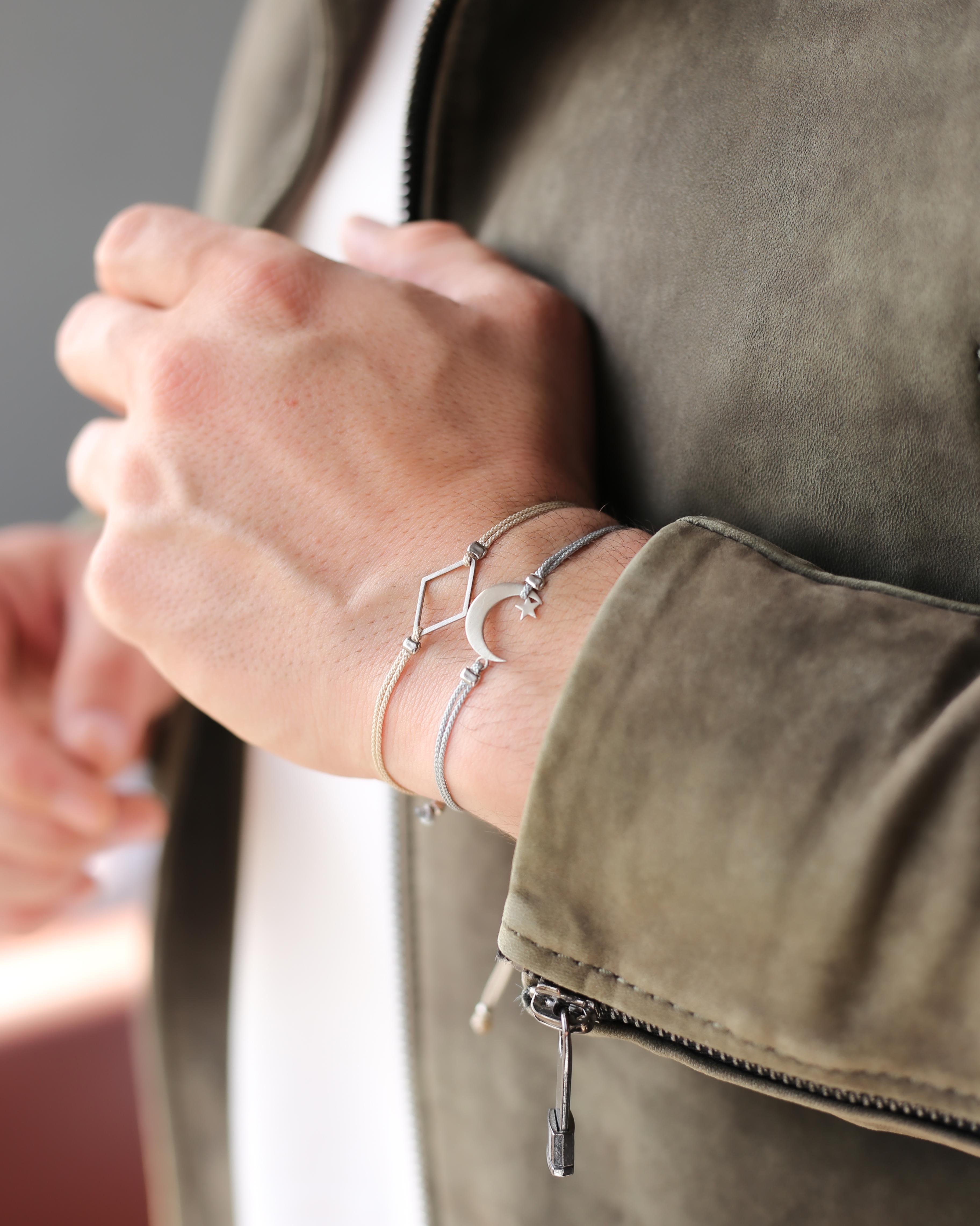 Silver Moon and Star Bracelet with Drawstring