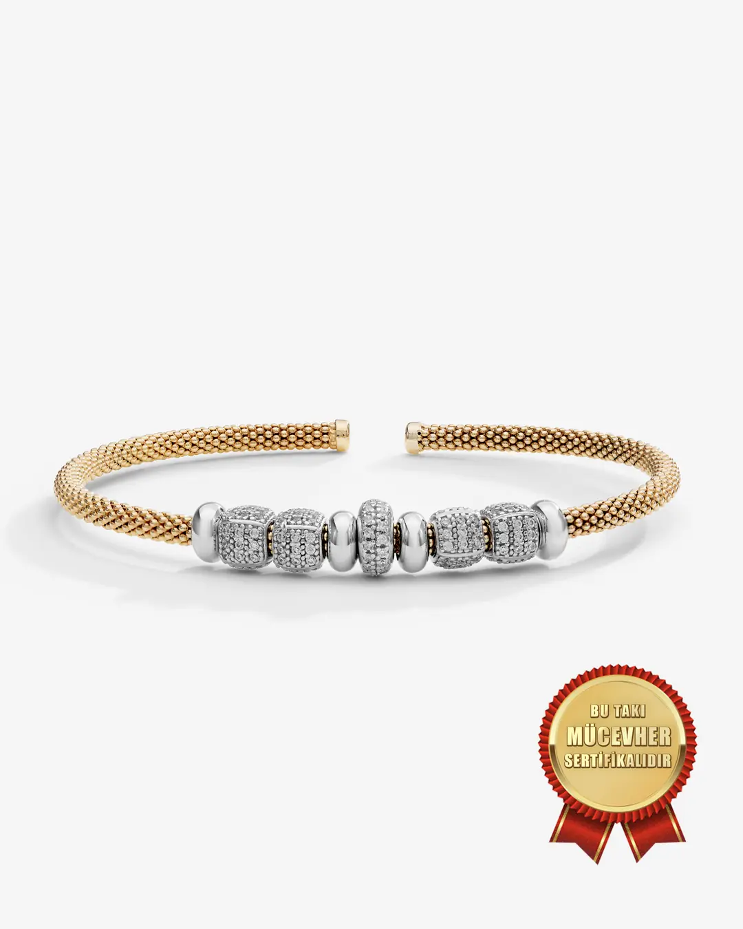 Mikron Gold Plated 925 K Silver Italian Argento Milano Charmlı Cuff Bracelet