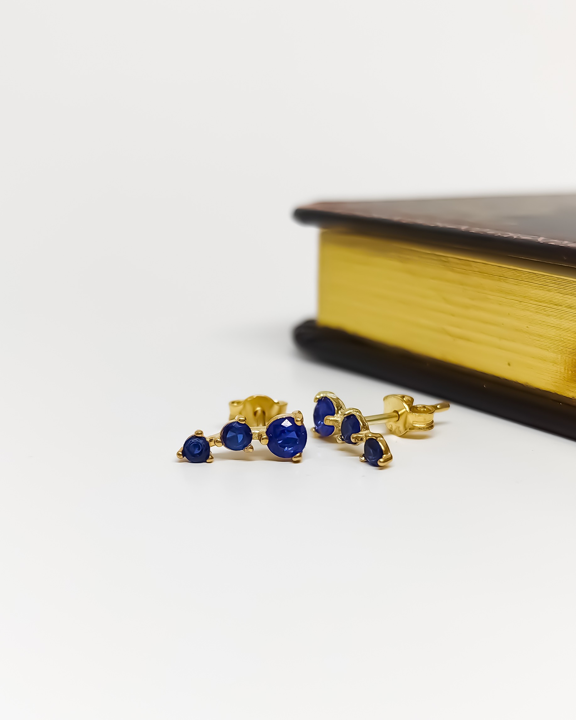 Navy Blue Stone Silver Strained Earrings - Gold