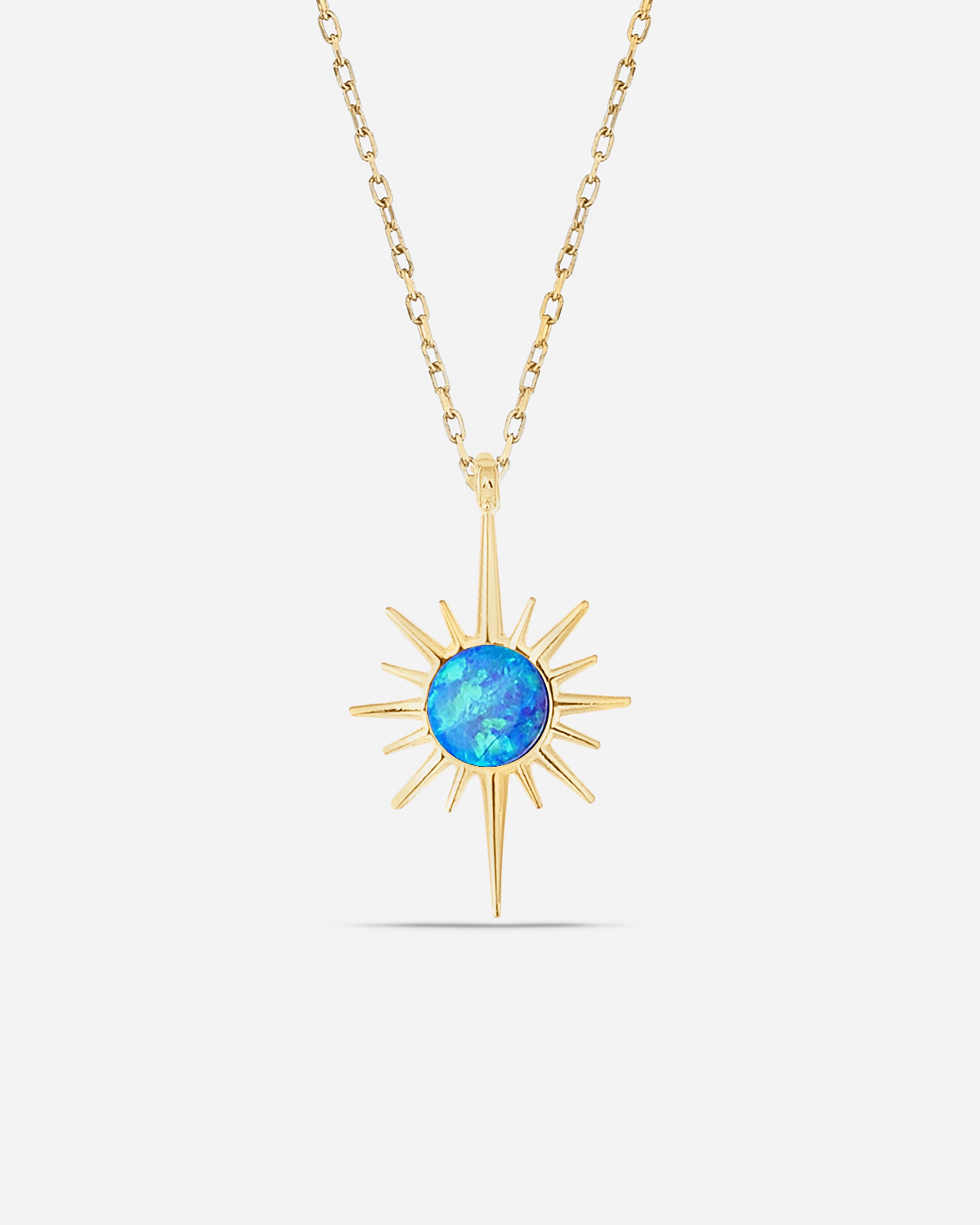 Blue Opal Stone Silver Pole Star Necklace - Gold