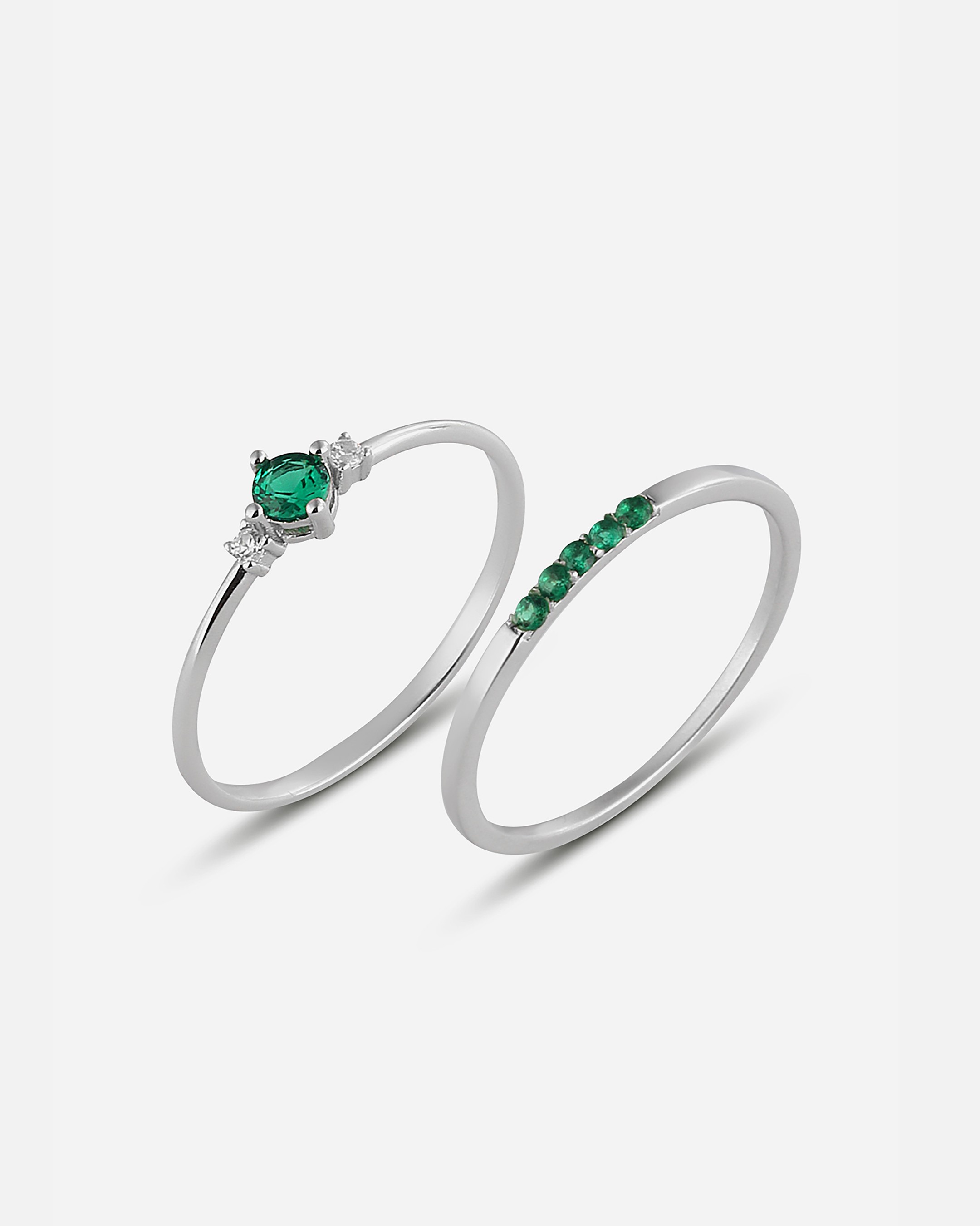 Emerald Stone Silver Ring Combination - White Gold