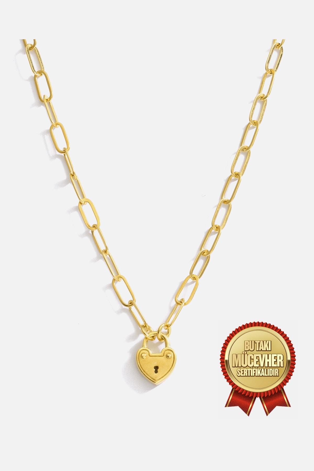 Mikron Altın Kaplama Gümüş Kalpli Ataç Kolye