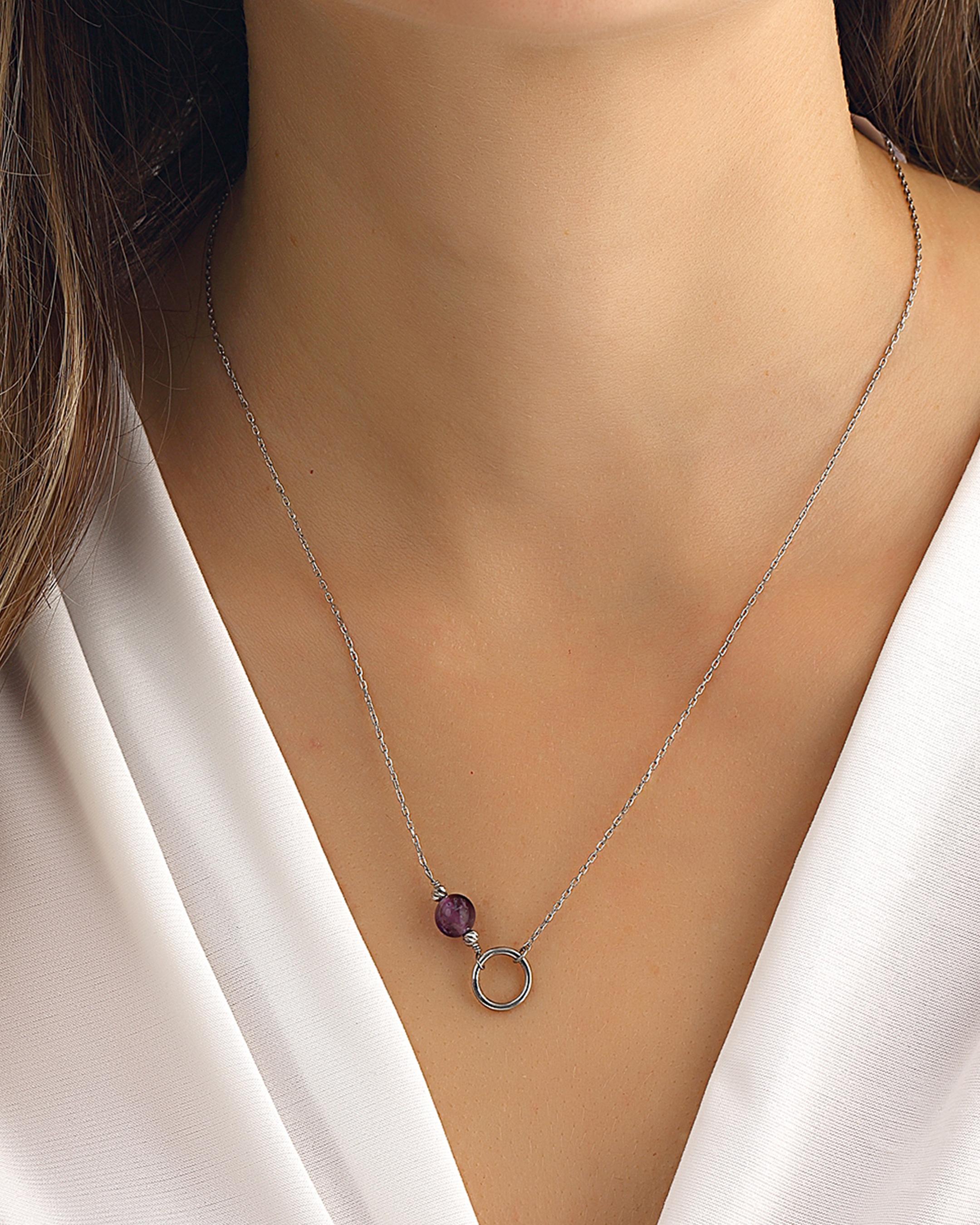 Silver Necklace with Amethyst Stone