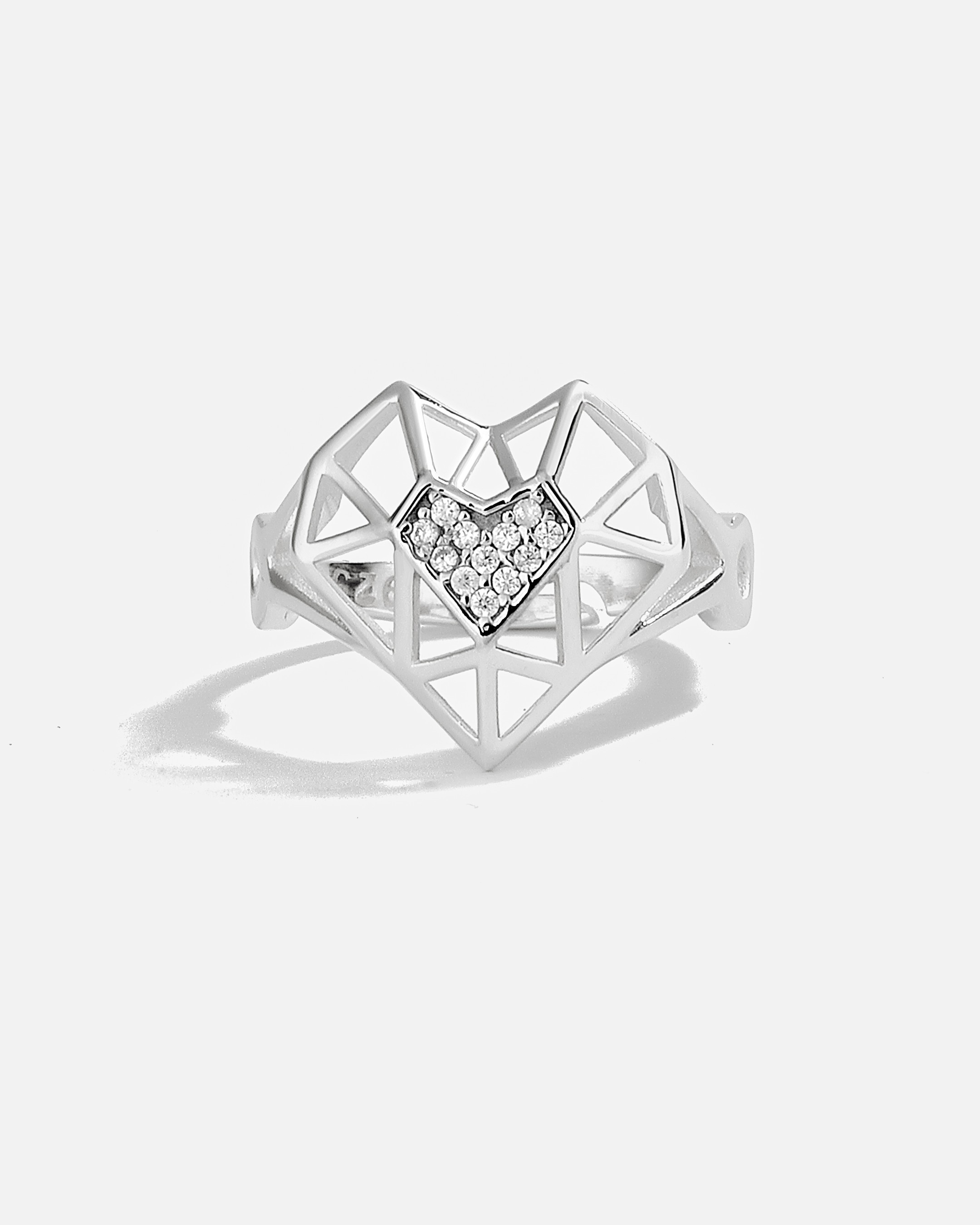 Silver Ring with Zircon Stone Heart - White Gold