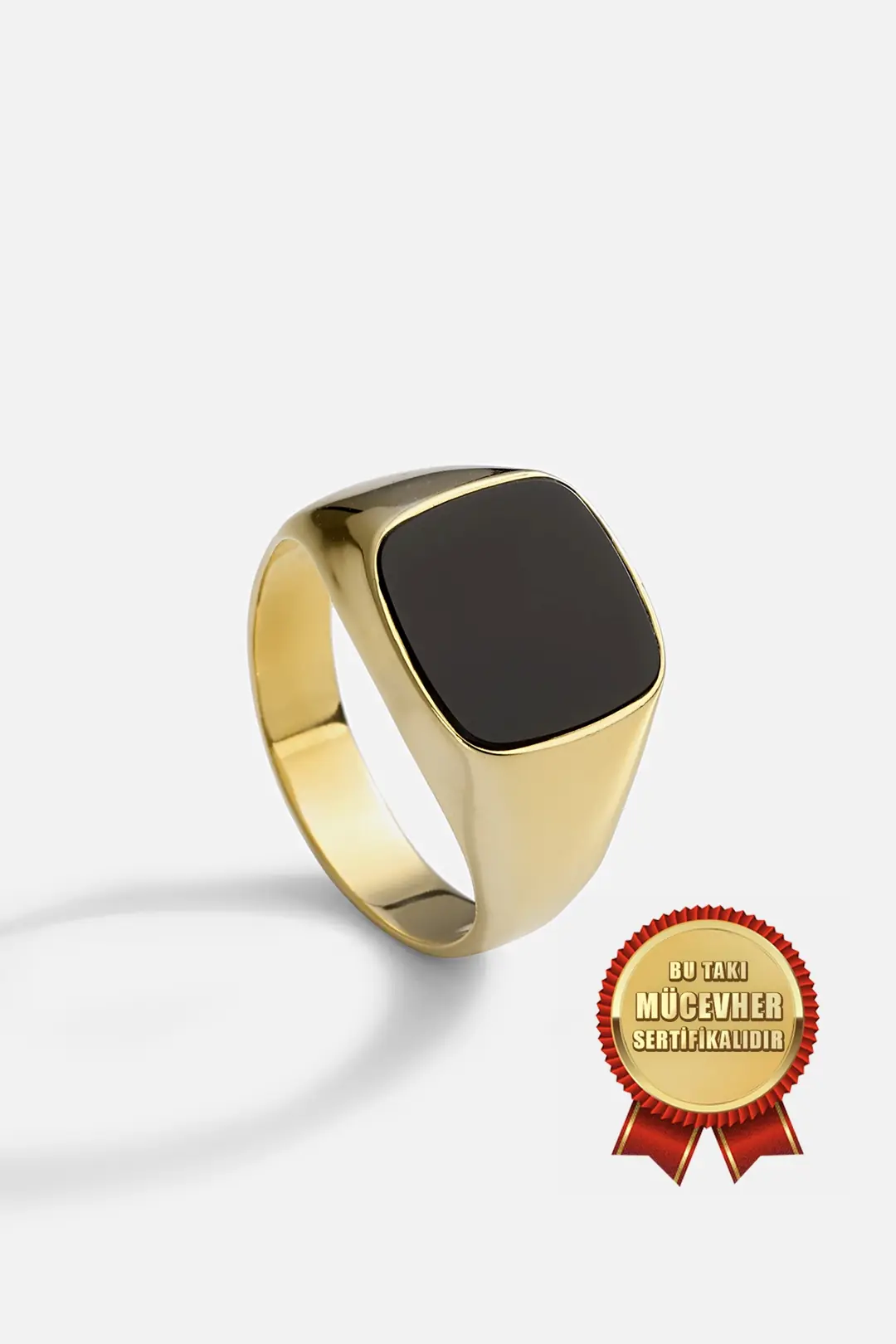 Mikron Gold Plated 925 K Silver Onyx Stone-set Men's Ring