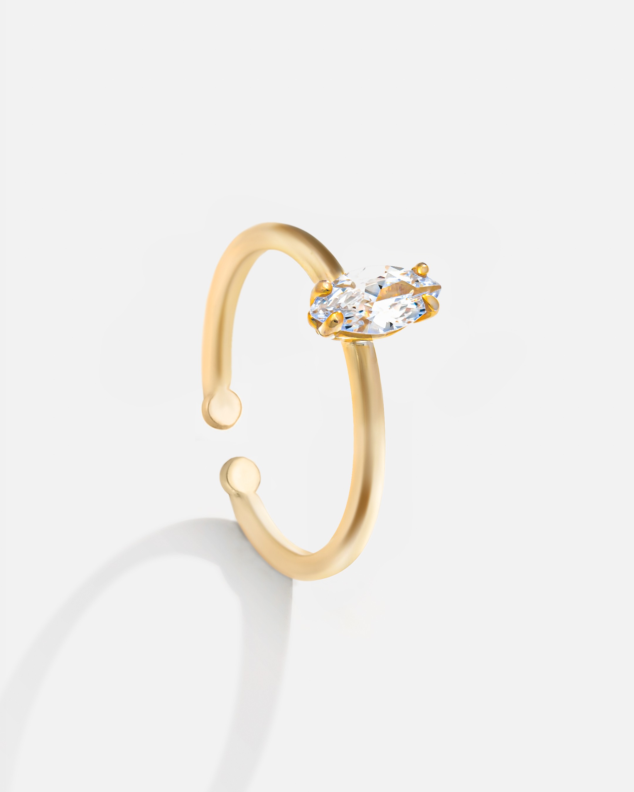 Silver Solitaire Ring with Ellipse Stone - Gold