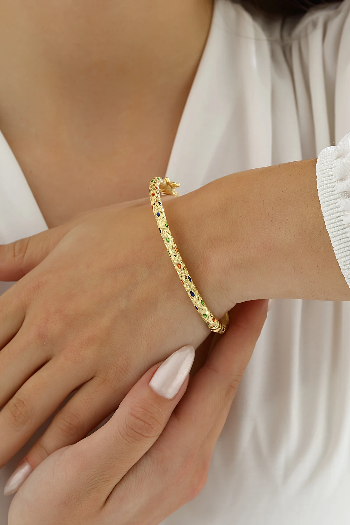 Mikron Altın Kaplama Gümüş Hint Kelepçe