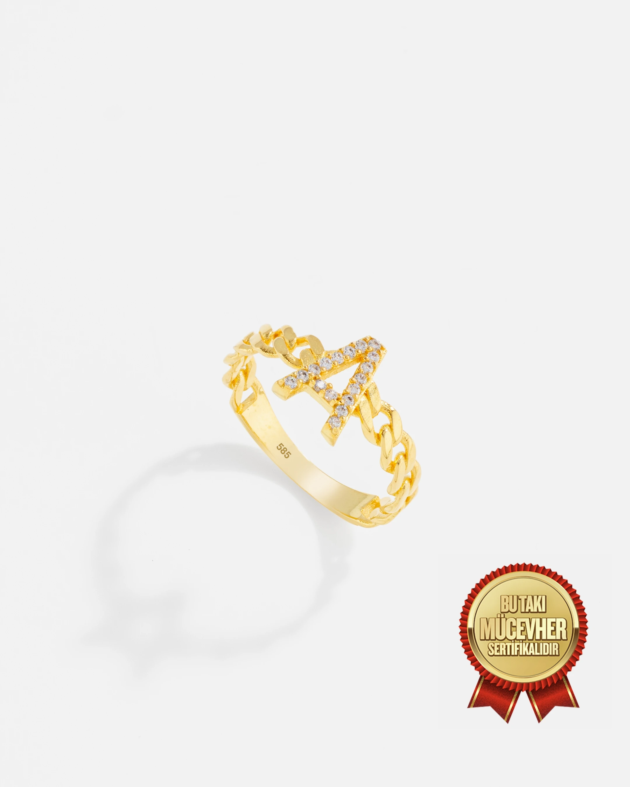 14 Ayar Altın Kişiye Özel Harfli Örme Yüzük - Kadın