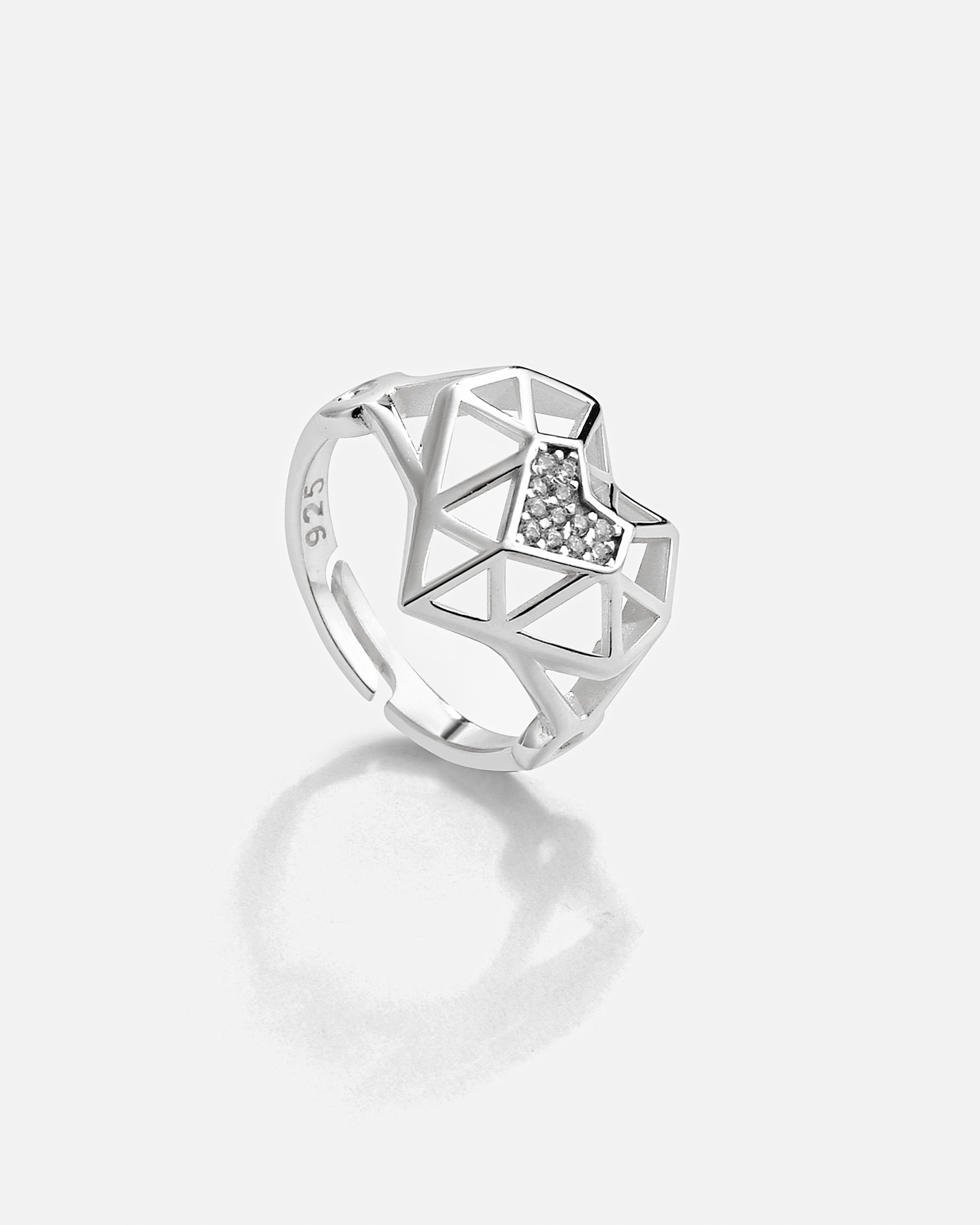 Bague en Argent avec Coeur en Zircon - Or blanc