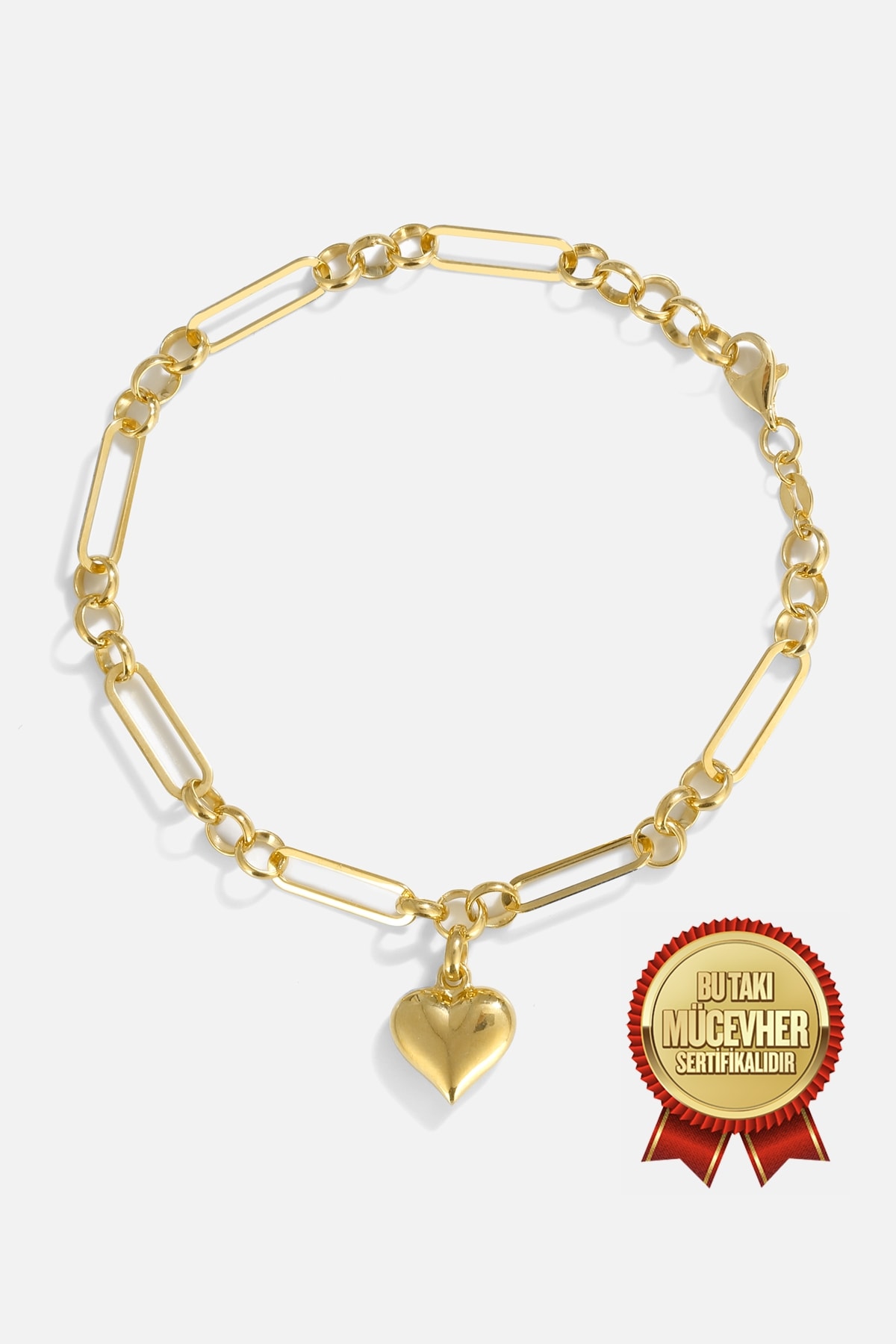 Mikron Altın Kaplama Gümüş Kalp Bileklik