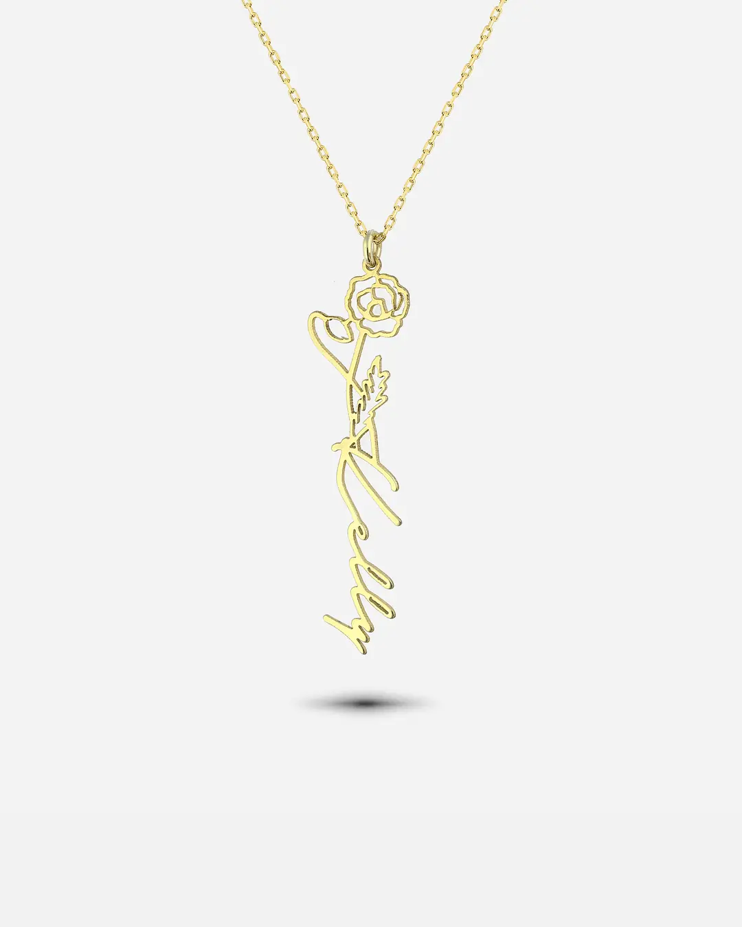 Silver Personalized Ağustos Bear Birth Flower Necklace