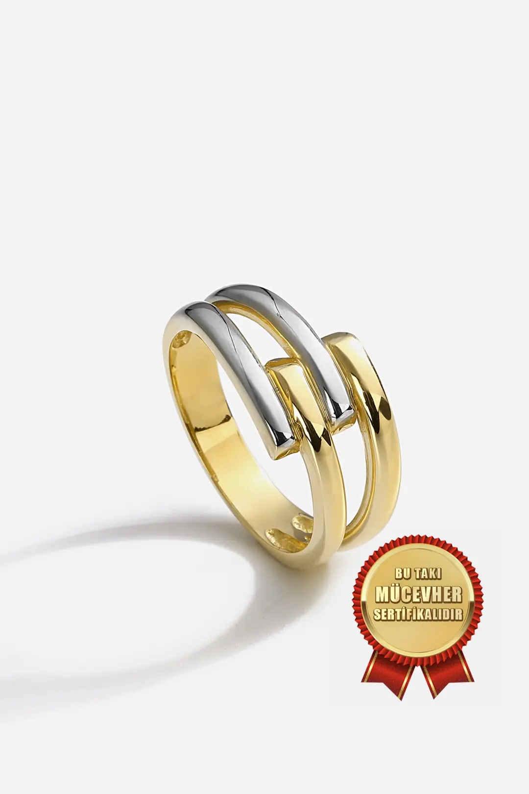 Mikron Gold Plated 925 K Silver Kaburga Ring