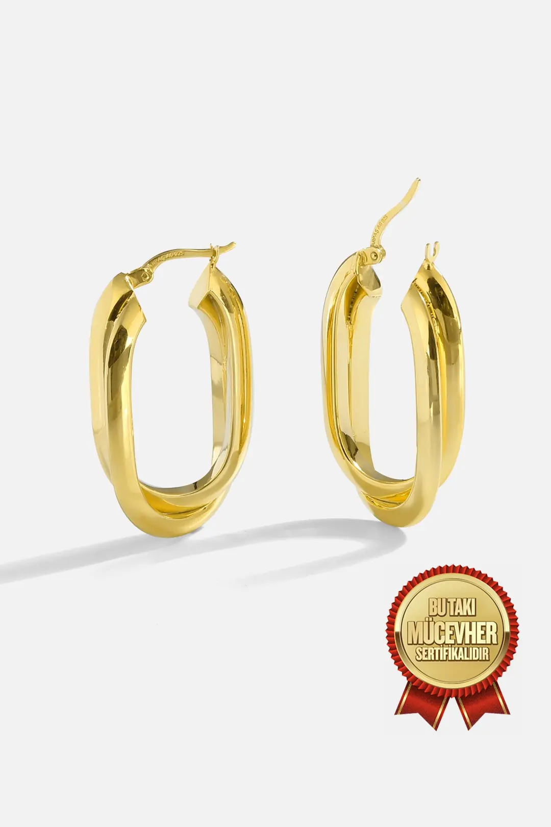 Mikron Gold Plated Silver Elips Sarmal Earrings