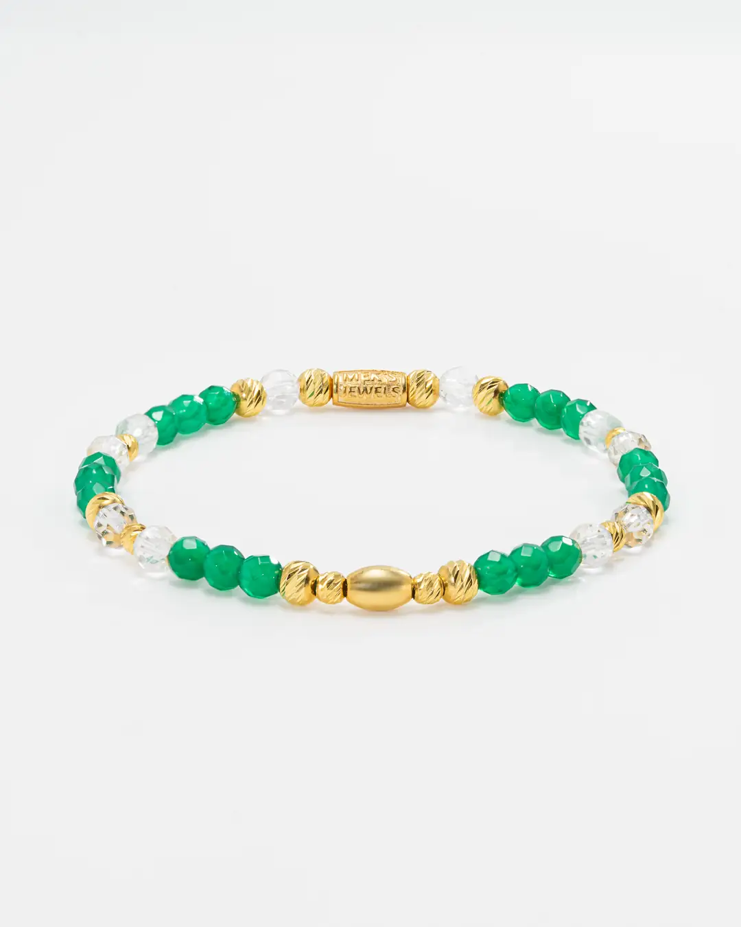 Green Agate & Crystal Quartz Stone-set Silver Bracelet