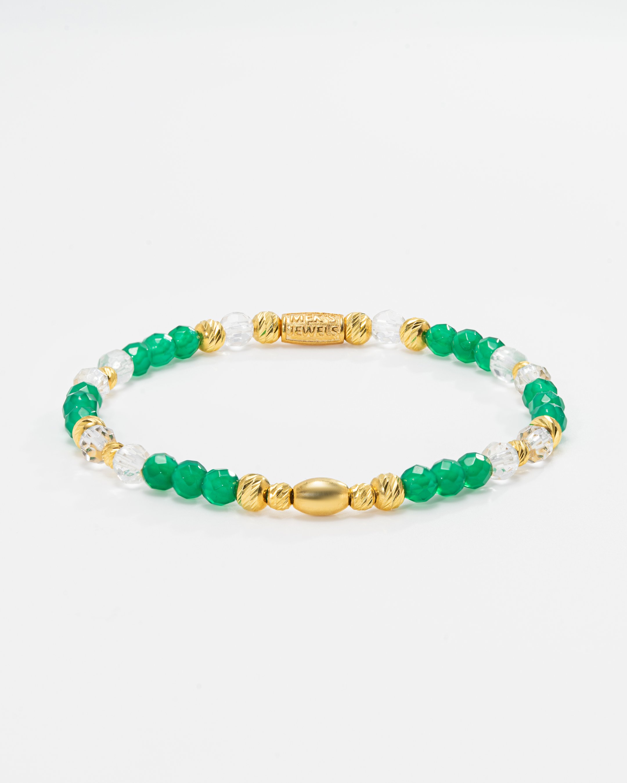 Silver Bracelet with Green Agate and Crystal Quartz Stones - Gold