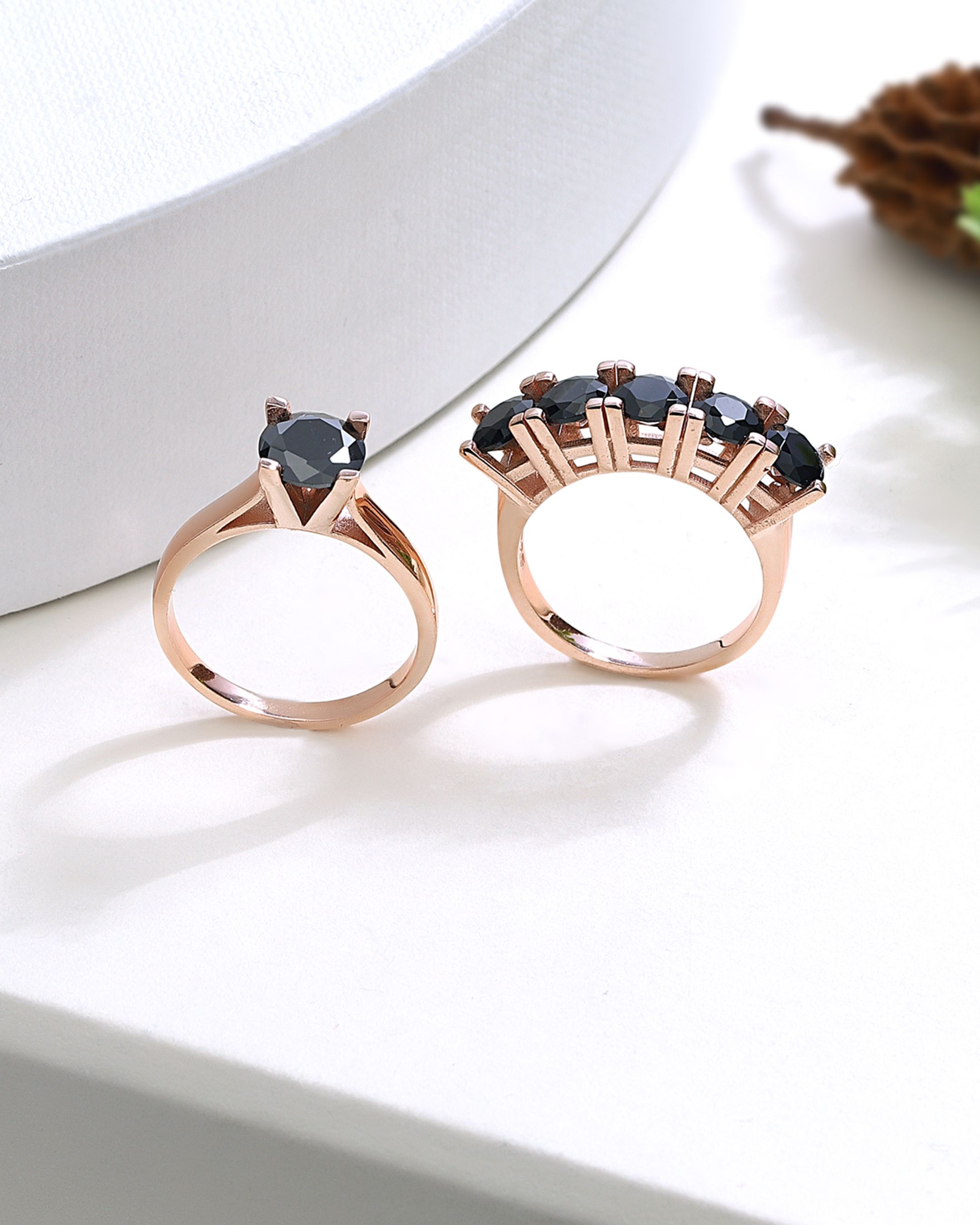 Onyx Stone Silver Solitaire Five Stone Ring Combination - Rose Gold